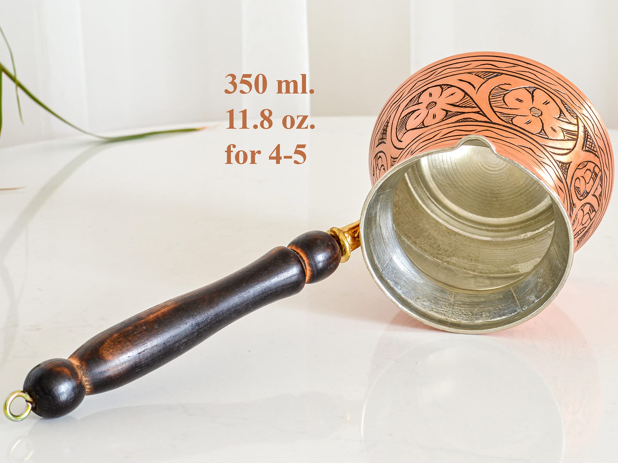 Premium Handcrafted Turkish Copper Coffee Pot with Wooden Handle - Stovetop Brewer for Turkish, Greek & Arabic Coffee - 4-5 Cup Capacity (Matte Finish) - Perfect for Home Brewing, Gifts & Traditional Coffee Ceremonies