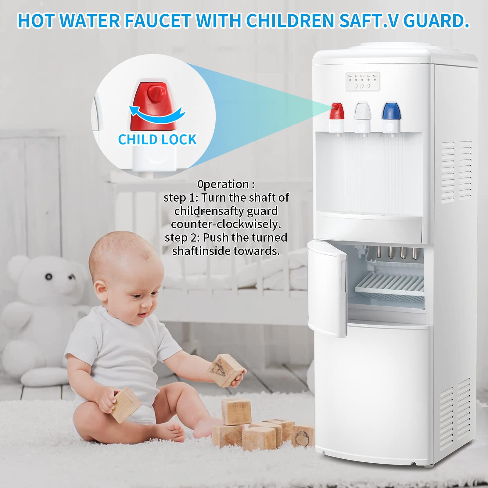 Antarctic Star 2-in-1 Water Cooler Dispenser with Built-in Ice Maker | Hot & Cold Top Loading 3-5 Gallon Bottle Water Dispenser | 27LBS/24H Ice Production | Child Safety Lock | White | Perfect for Home, Office & Kitchen Use