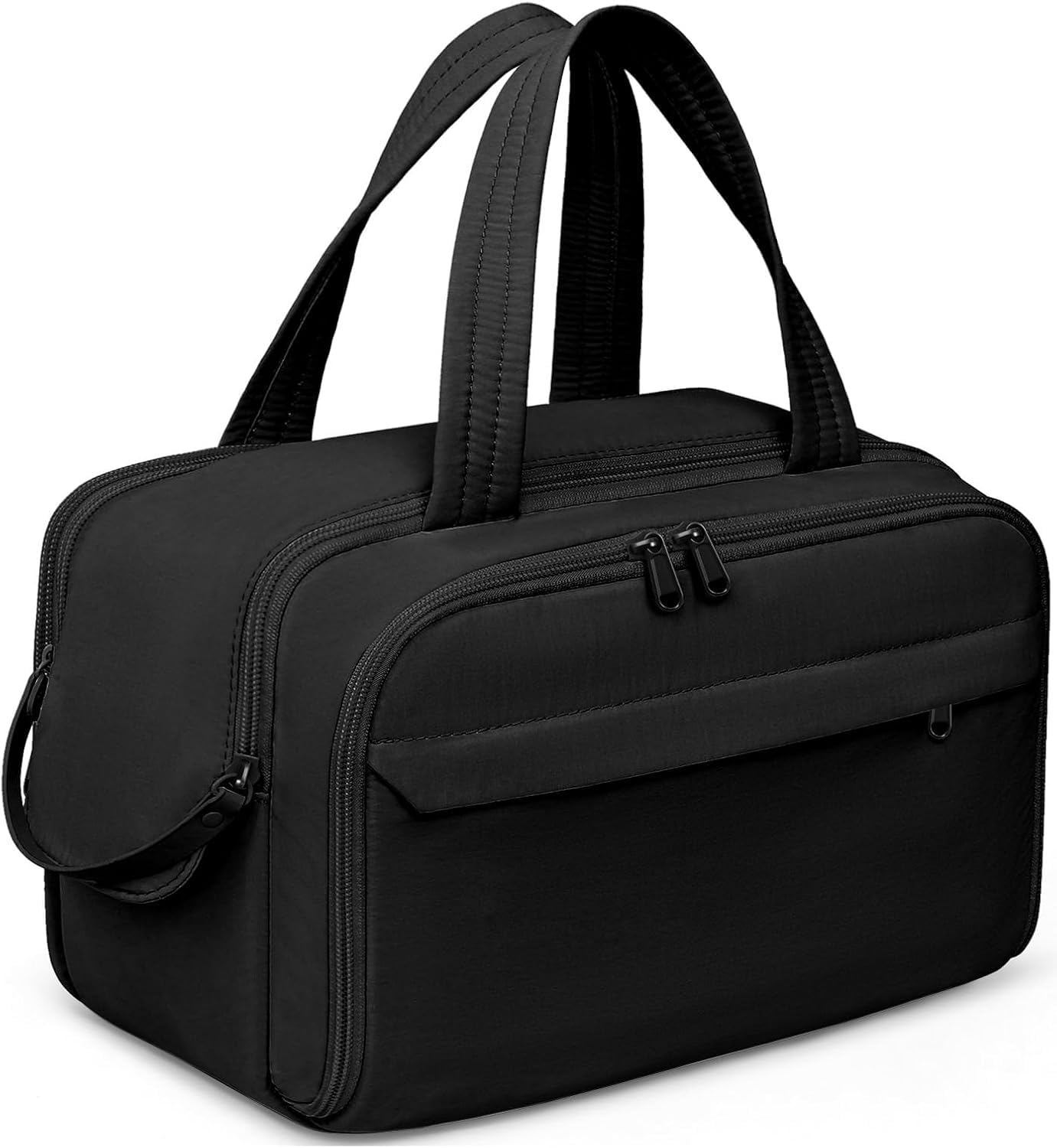 Large Travel Makeup Bag for Women - Multi-Compartment Waterproof Cosmetic Organizer with Portable Handle | Lightweight Puffy Toiletry Bag for Wet & Dry Products | Perfect for Suitcase Packing (Black) - Ideal for Air Travel, Vacation & Daily Use