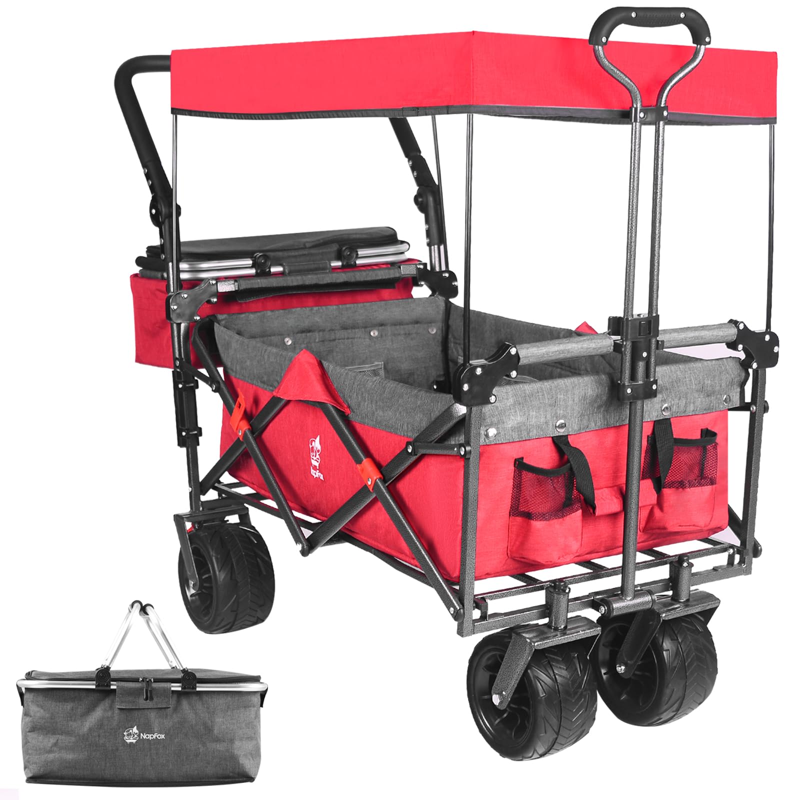 Heavy Duty Collapsible Folding Wagon Cart with Removable Canopy & 4