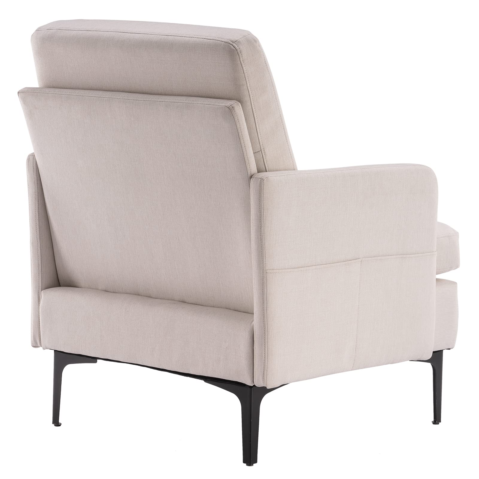 Mid-Century Modern Upholstered Accent Chair - Comfy Fabric Single Sofa with Black Metal Legs, Elegant Living Room Armchair for Reading & Lounging (Beige Linen) | Perfect for Small Spaces, Home Office, Bedroom or Apartment Decor
