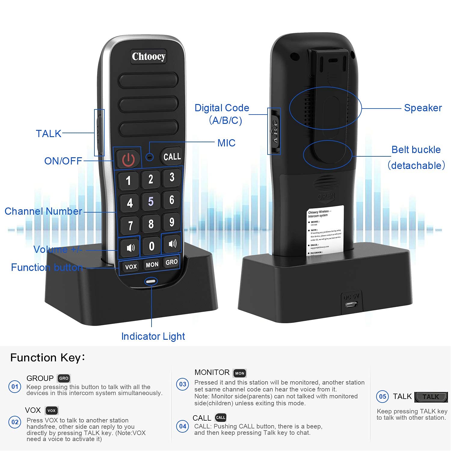 Wireless Intercom System for Home & Office - 1 Mile Range, 10 Channels, Rechargeable Handheld Walkie Talkie, Expandable to Multiple Units (1 Pack, Black) - Ideal for Home Security, Business Communication & Outdoor Activities
