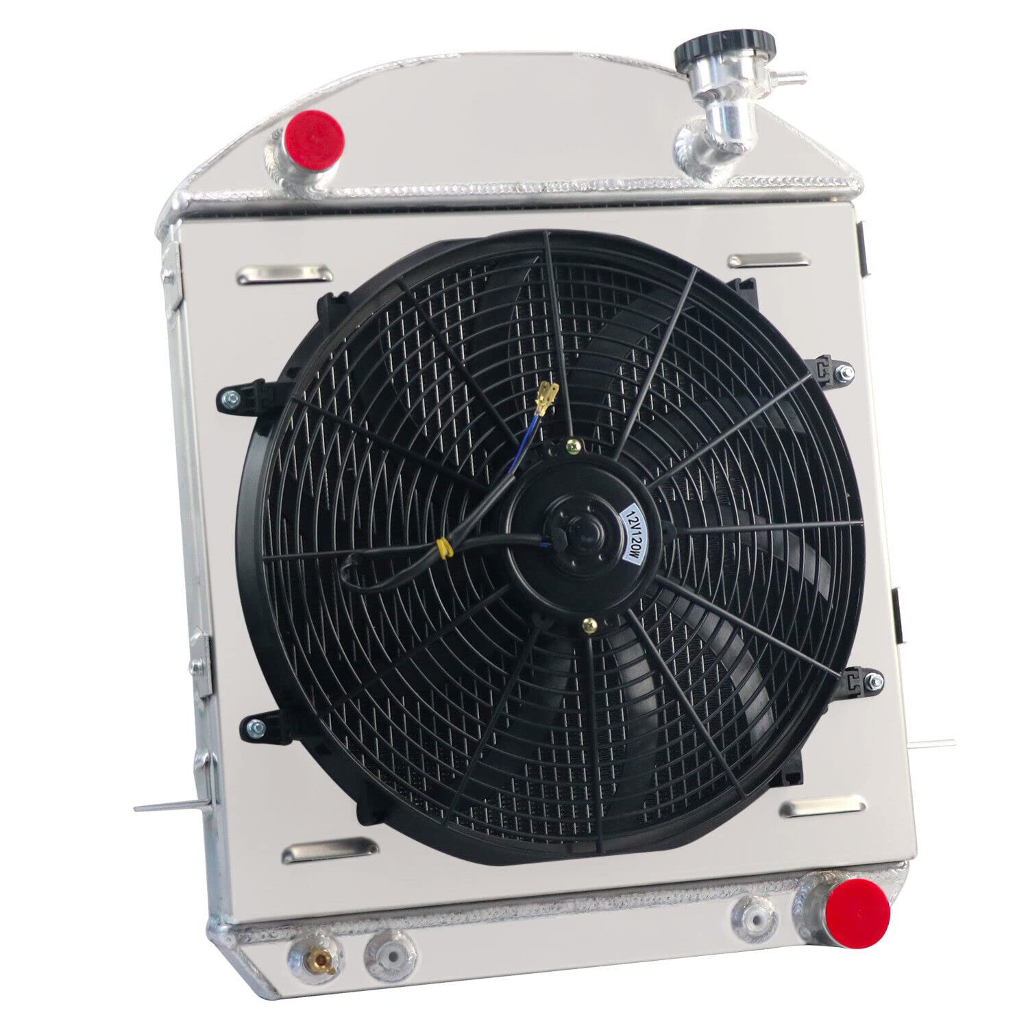 4 Row Full Aluminum Radiator with Fan Shroud & Thermostat Relay Kit - Compatible with 1917-1927 Ford Model T-Bucket & Chevy V8 Engines - Perfect for Classic Car Restoration & Hot Rod Upgrades