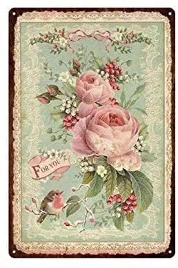 Vintage Rose Flower Metal Tin Sign - Rustic Wall Decor for Home, Bar, Kitchen & Restaurant - 6