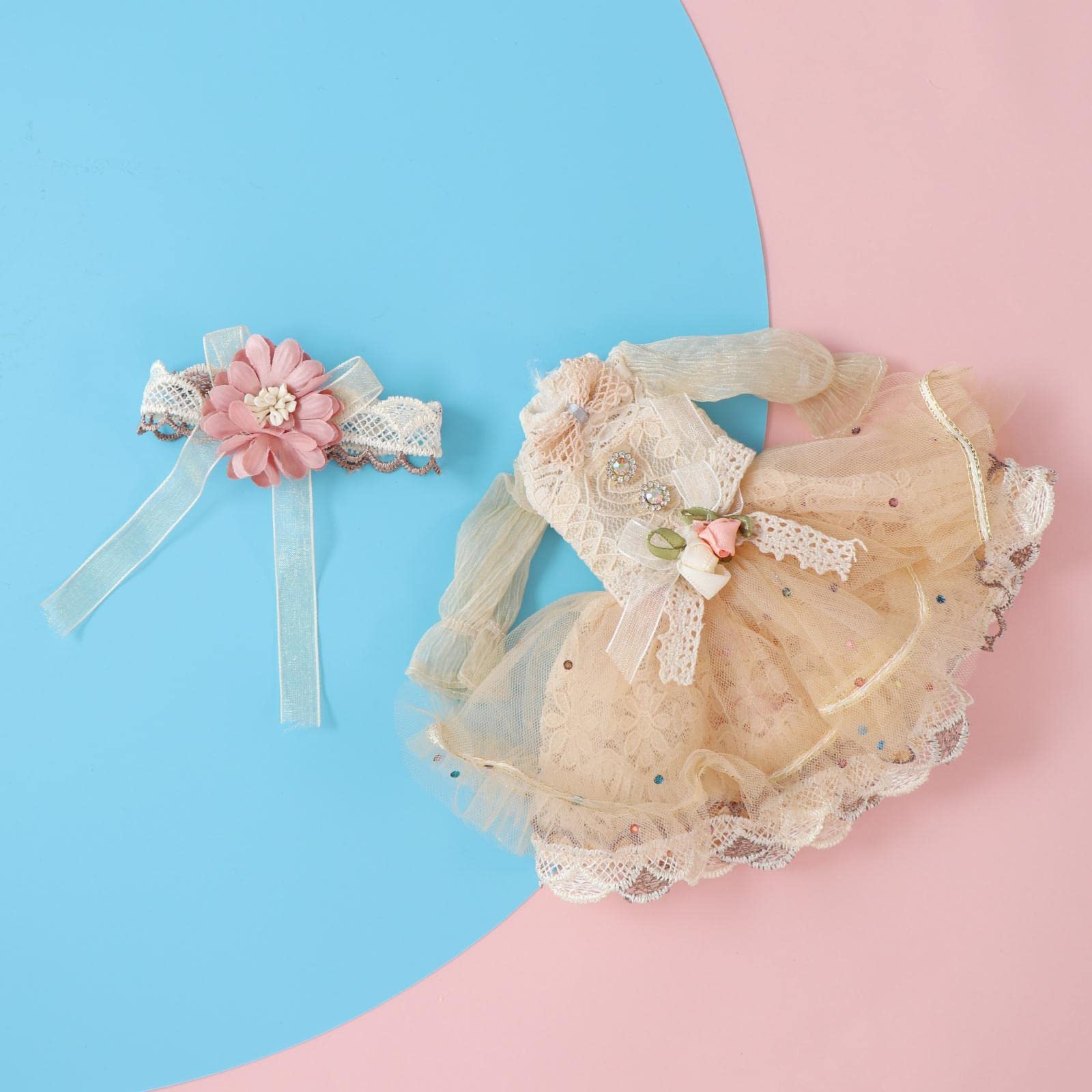 12 Inch Doll Clothes Set - Handmade 1/6 Scale Doll Dresses & Accessories for Girls, Elegant Party Dress in Champagne Color | Perfect for Blythe, Barbie & American Girl Dolls | Birthday Gifts & Collectibles