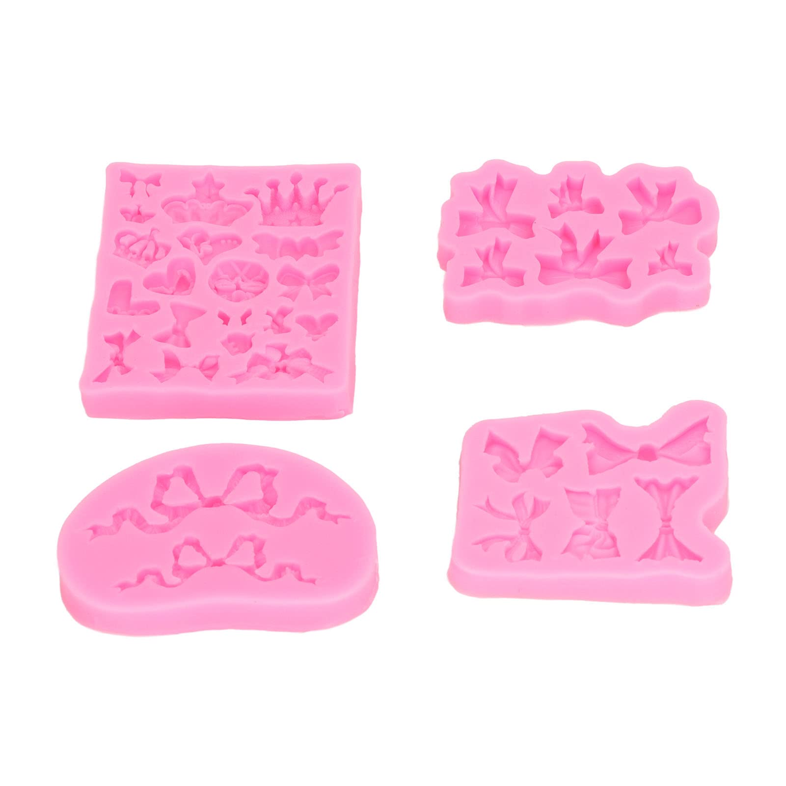 4-Piece Bowknot Silicone Fondant Molds - Food Grade Nonstick Baking Molds for Cake Decorating, Cupcakes & Cookies - Durable Crown Style Silicone Molds for DIY Desserts & Party Treats