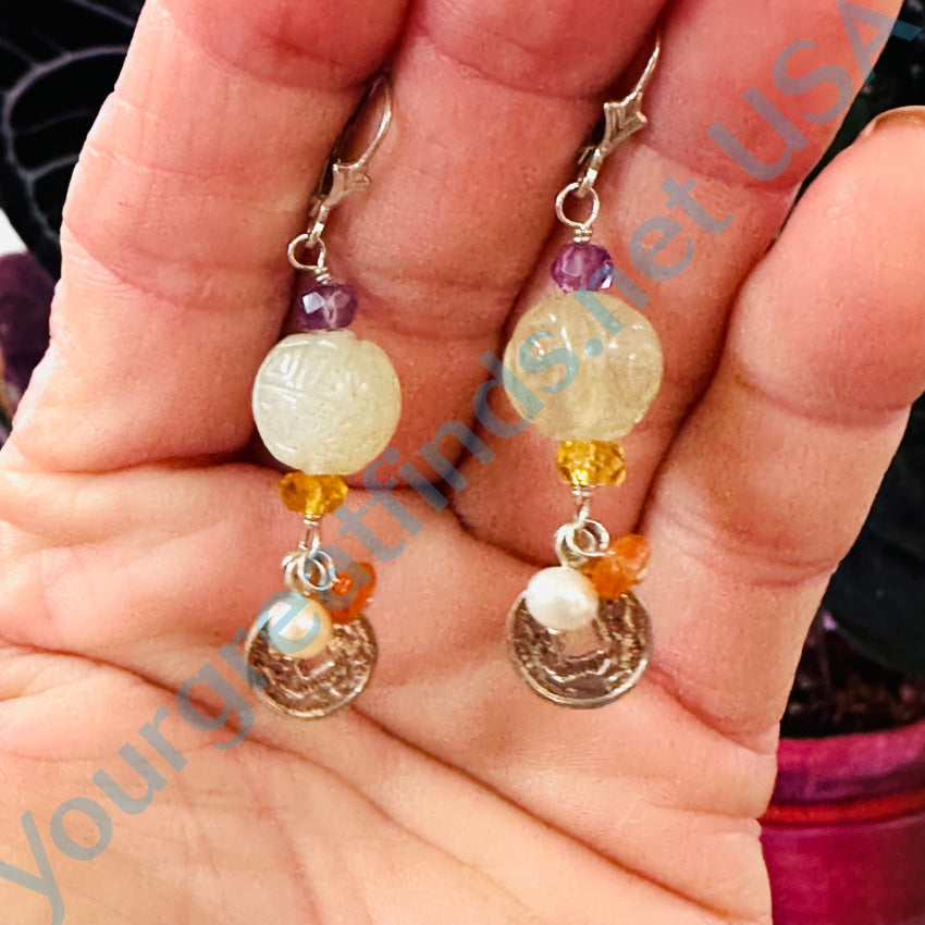 Vintage Gemstone Sterling Silver Pierced Earrings for Women | Handmade Bohemian Dangle Earrings | Perfect for Parties, Weddings & Everyday Wear