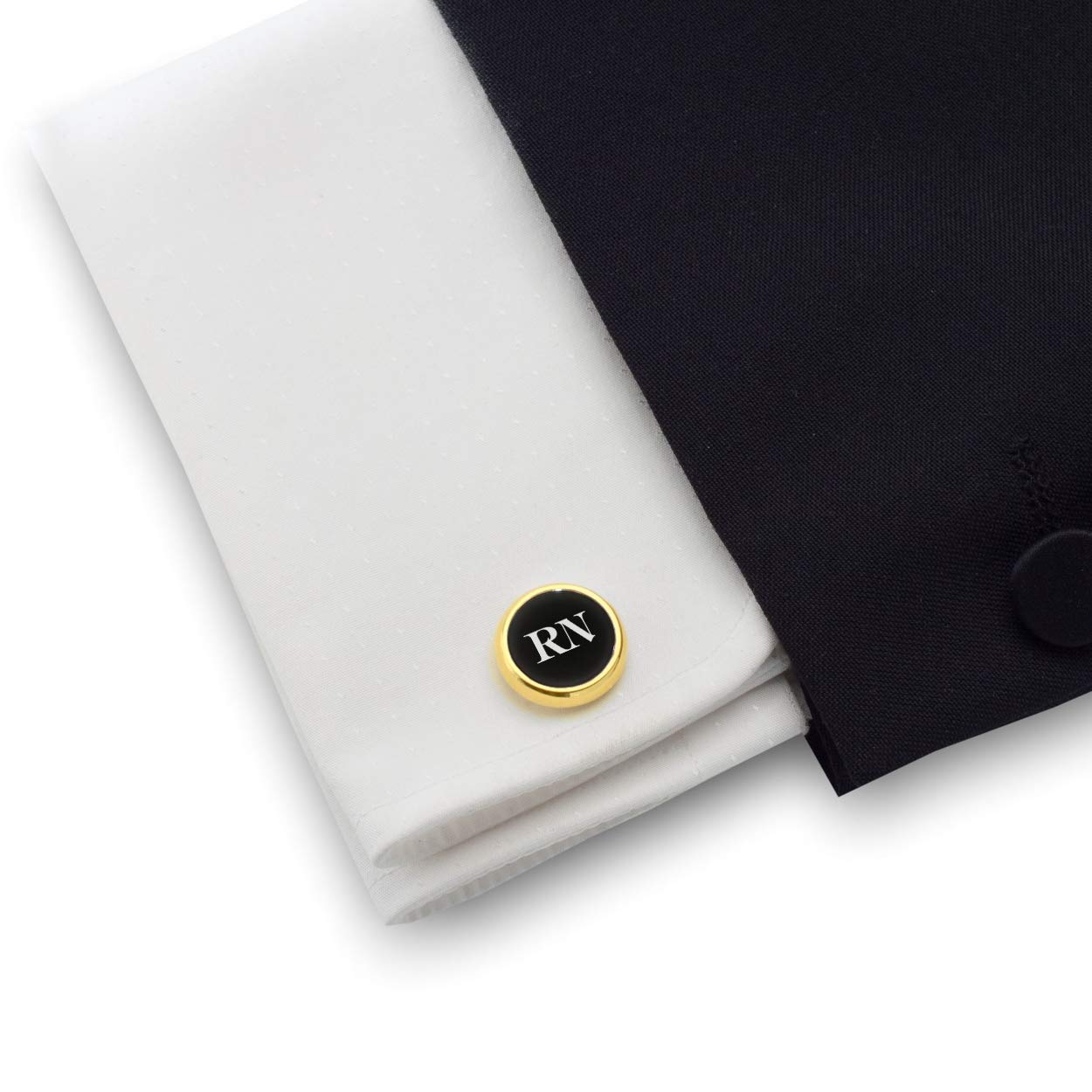 Custom Gold & Black Onyx Cufflinks for Men - Personalized Initial Wedding Cufflinks - Groomsmen & Groom Gift - Anniversary & Formal Occasion Accessories - Perfect for Weddings, Proms & Black Tie Events