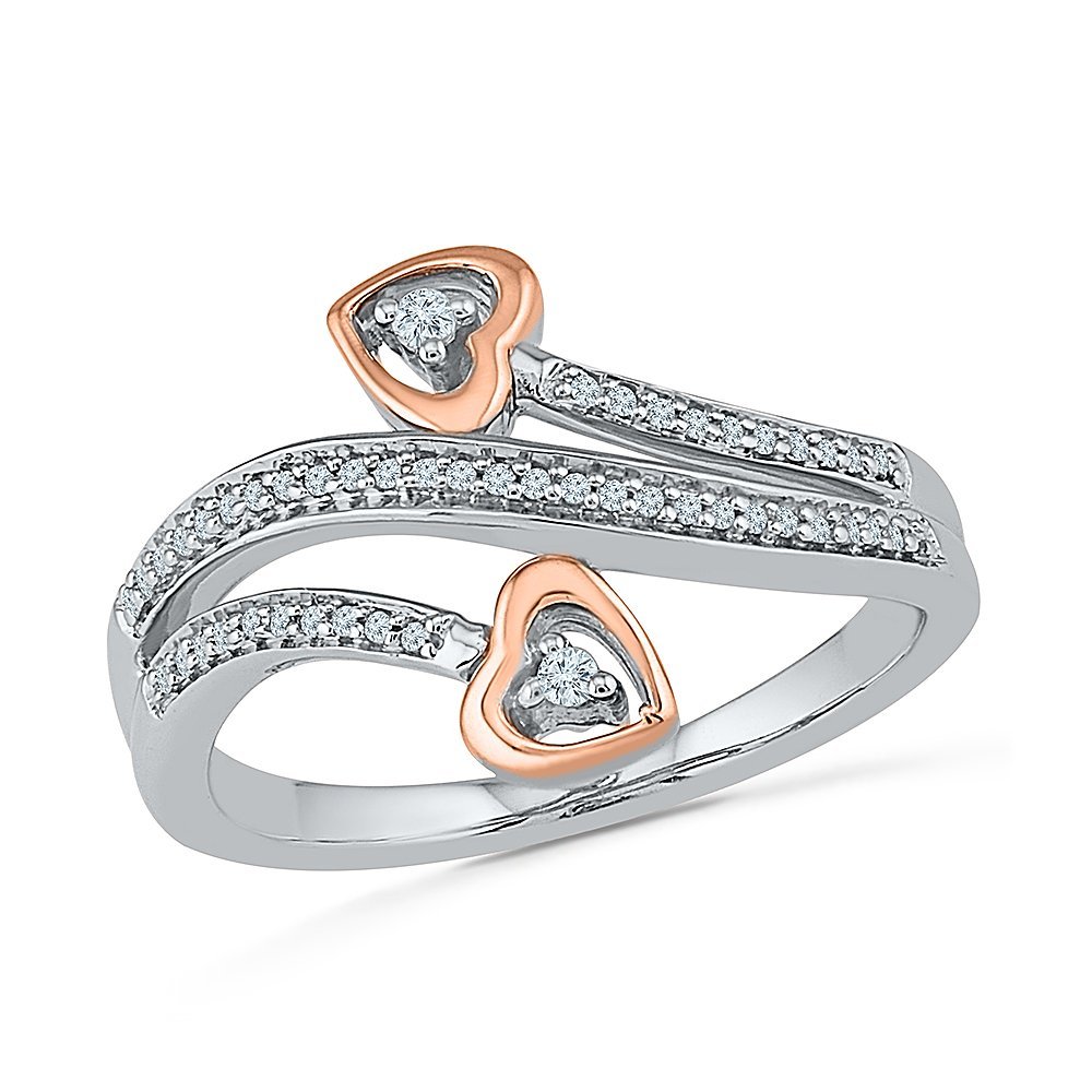 Elegant 10K Rose Gold & Sterling Silver Two Stone Round White Diamond Ring (0.10 CTTW) - Perfect for Anniversary Gifts, Engagement or Everyday Fashion Jewelry