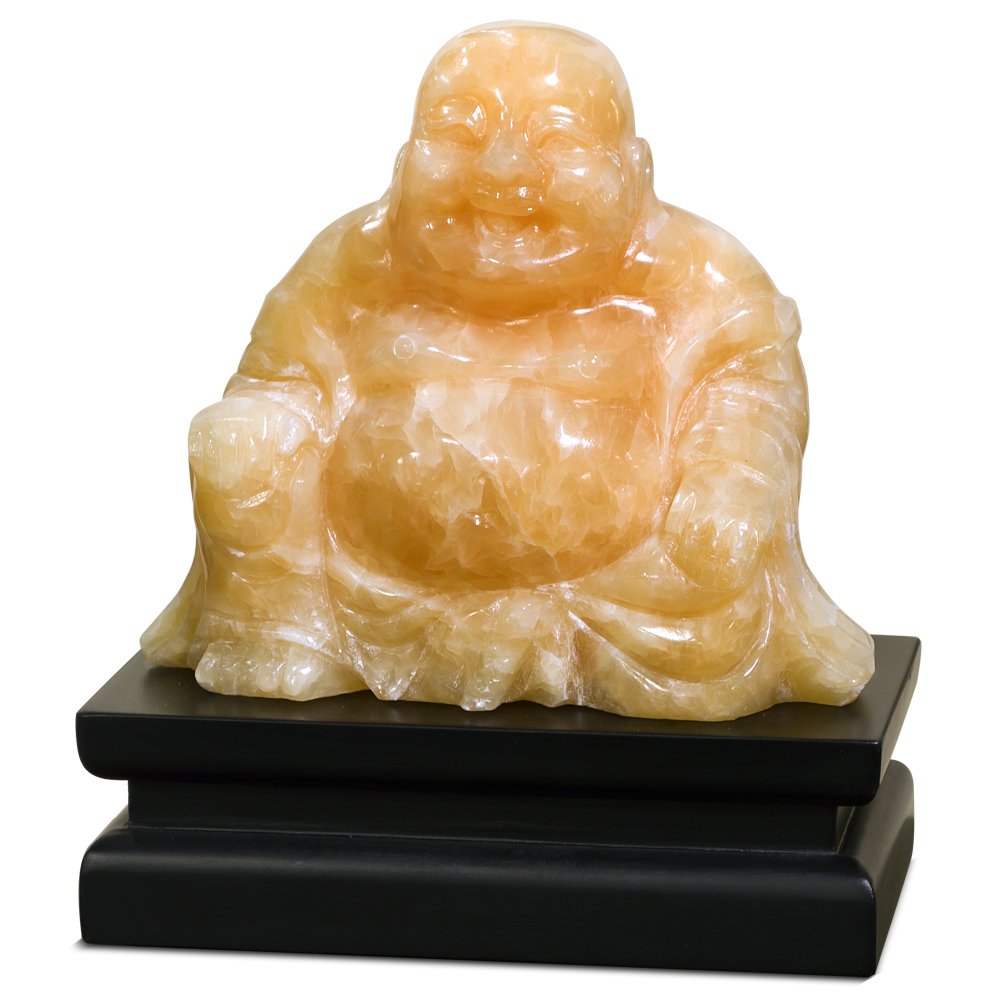 Orange Jade Happy Buddha Statue - Feng Shui Decor for Home & Office - Chinese Handcrafted Buddha Sculpture for Meditation & Good Luck