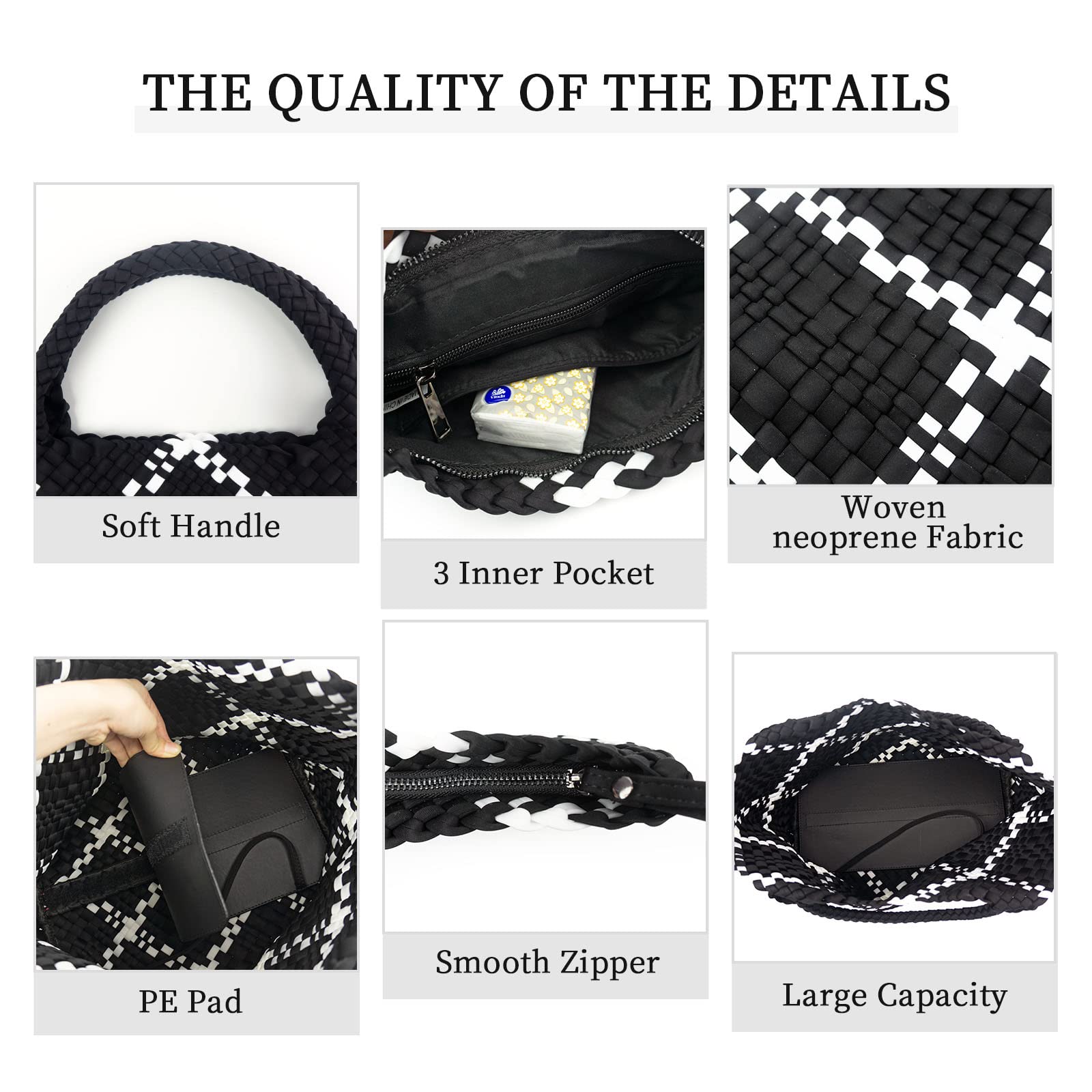 ORAD Women's Large Neoprene Tote Bag - Stylish Woven Handbag with Roomy Shoulder Strap for Beach, Gym, Travel & Work | Perfect for Yoga, Shopping & Daily Commute