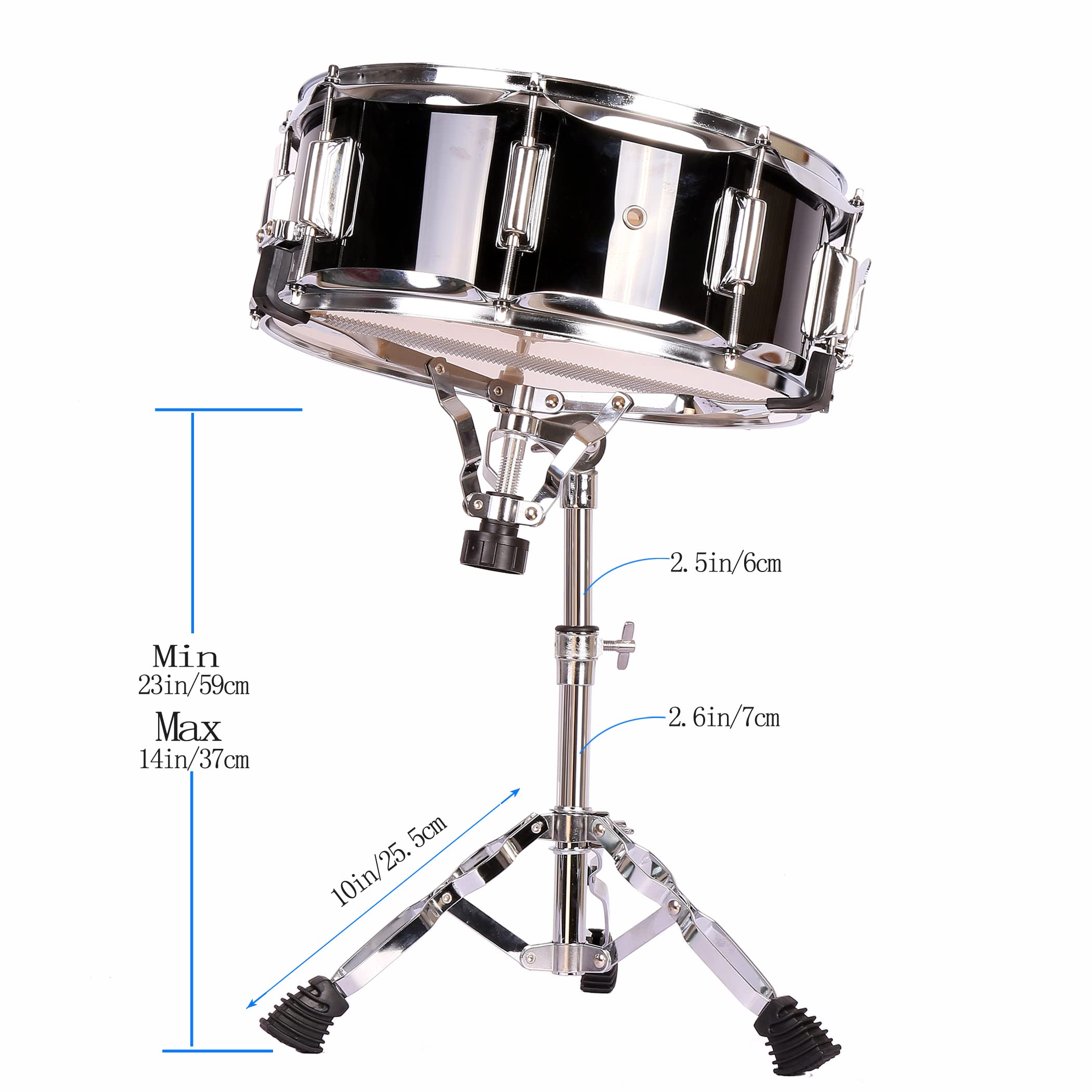 14 Inch Snare Drum Set for Kids & Beginners - Complete Practice Kit with Stand, Padded Gig Bag, Practice Pad, Neck Strap, Gloves & Drumsticks (Black) - Perfect for Home Practice, School Band & Music Lessons