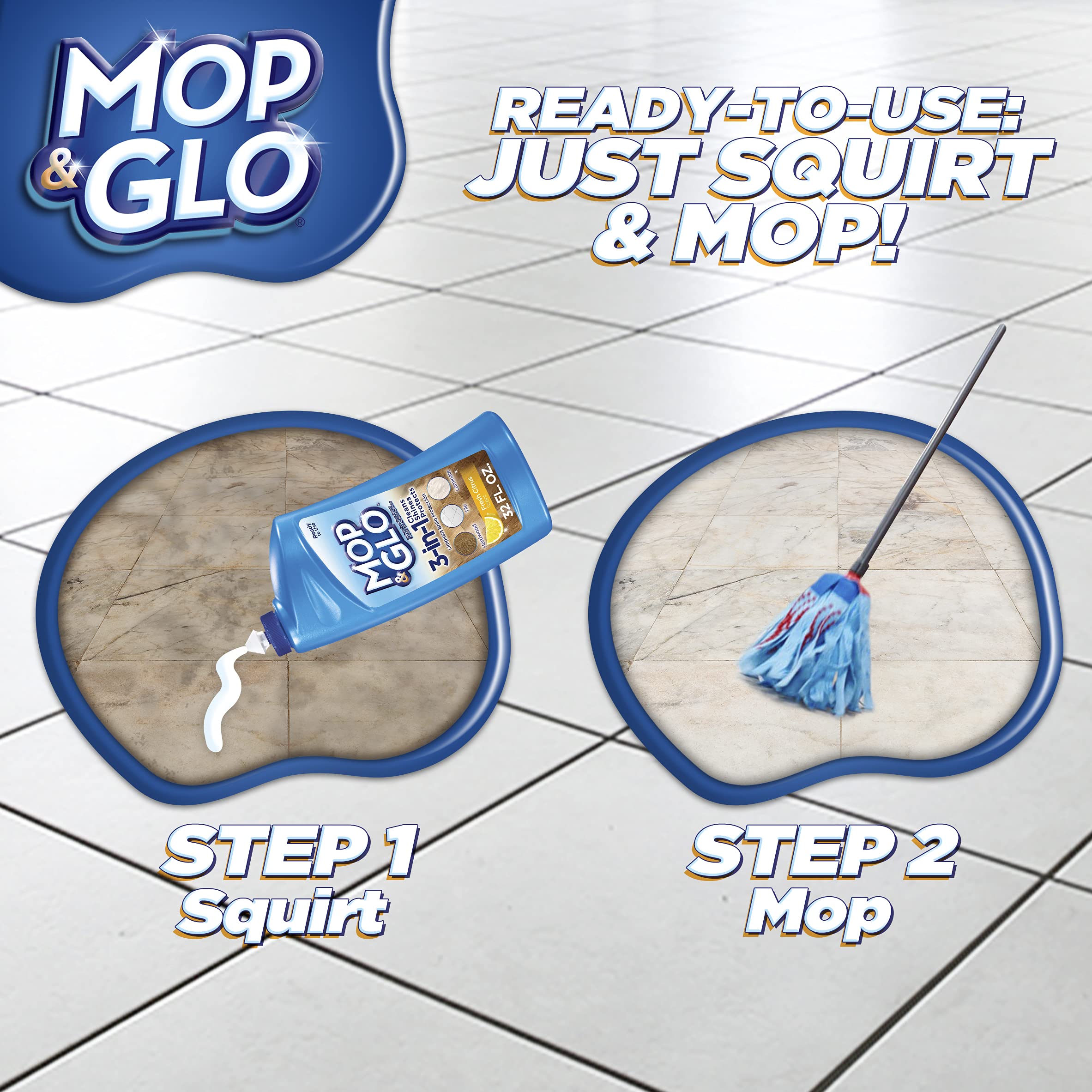 Mop & Glo Professional Multi-Surface Floor Cleaner - Fresh Citrus Scent (64 Oz) | Tile, Vinyl, Laminate & Hardwood Floor Cleaner | Perfect for Kitchens, Bathrooms & High-Traffic Areas