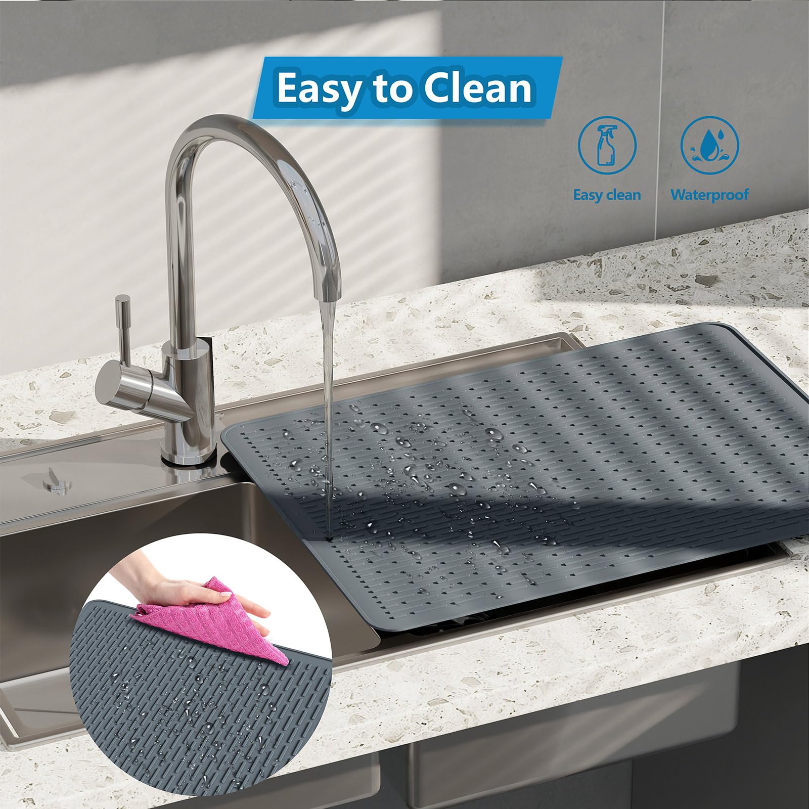 Silicone Electric Stove Top Cover - 28 x 20 Inch Extra Large Glass Cooktop Protector & Dish Drying Mat with 5 Hard Bristle Crevice Cleaning Brushes - Perfect for Kitchen Counter Protection & Spill Prevention