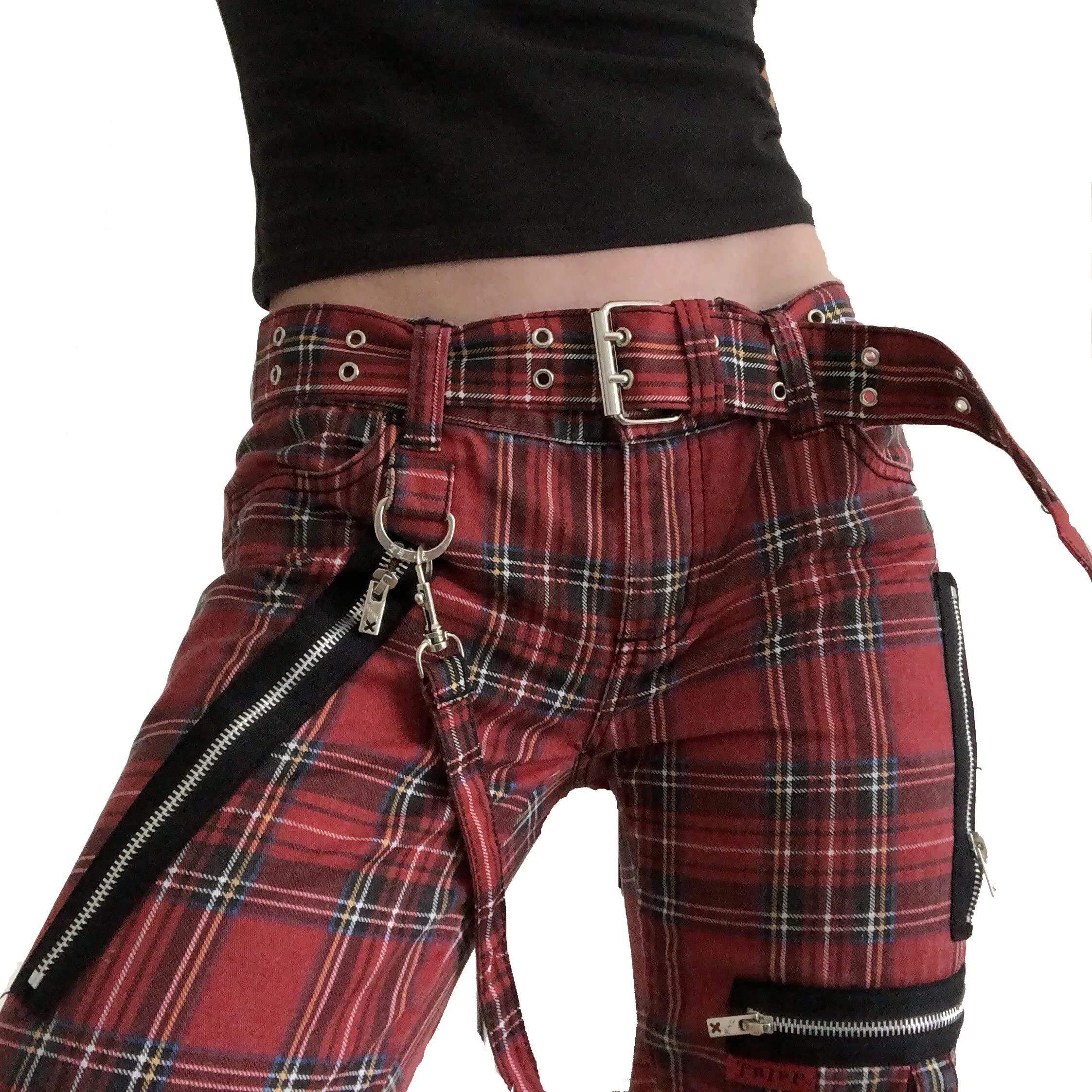 Gothic Women's Plaid Bondage Pants - Punk Rock Emo Jeans for Alternative Fashion | Perfect for Concerts, Halloween & Rebel Outfits