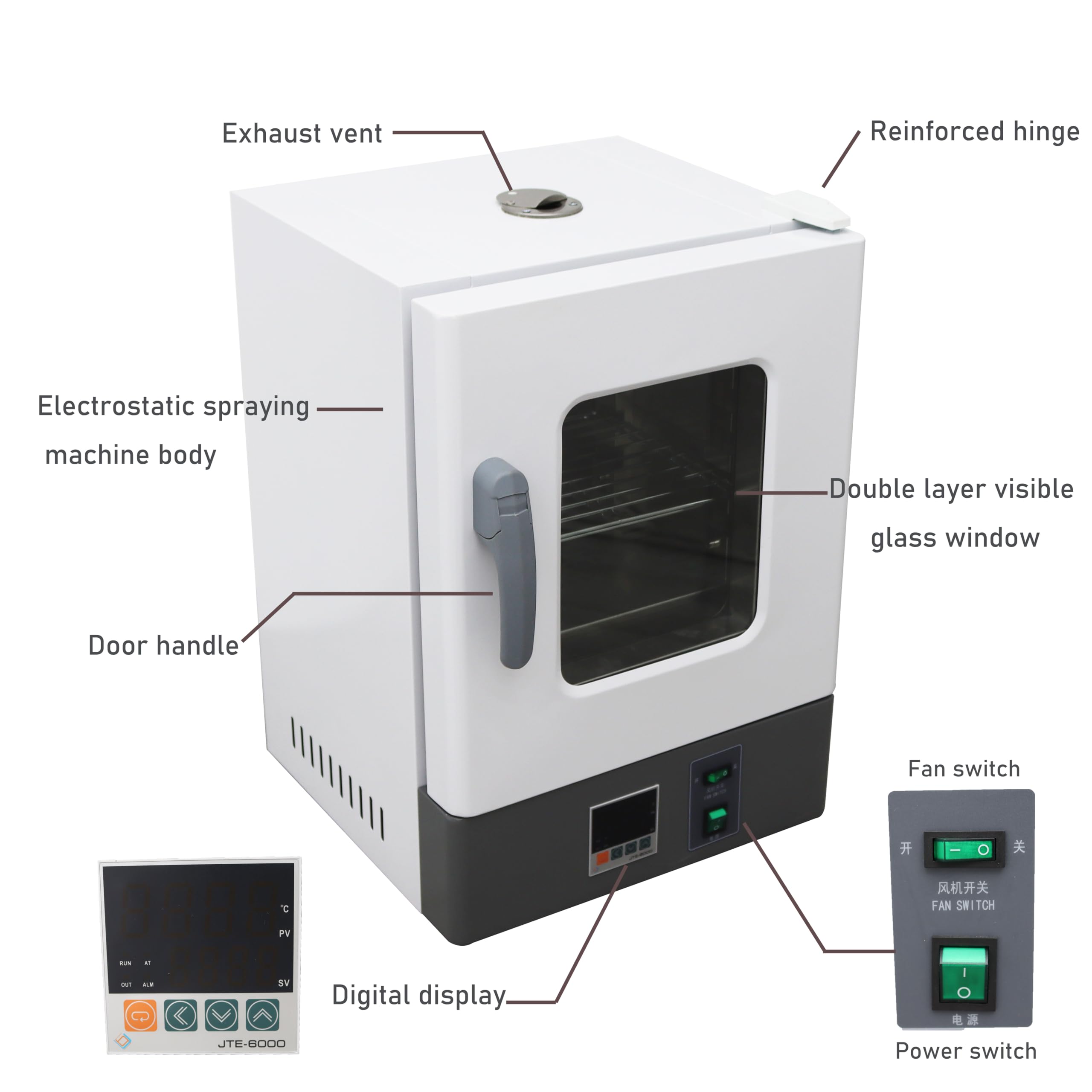 TECHTONGDA Digital Forced Air Convection Drying Oven - 9.84x10.23x10.63 Inch Chamber, Industrial Heat Treat & Lab Temperature Control with Independent Fan - Perfect for Baking, Curing, Sterilizing & Material Testing