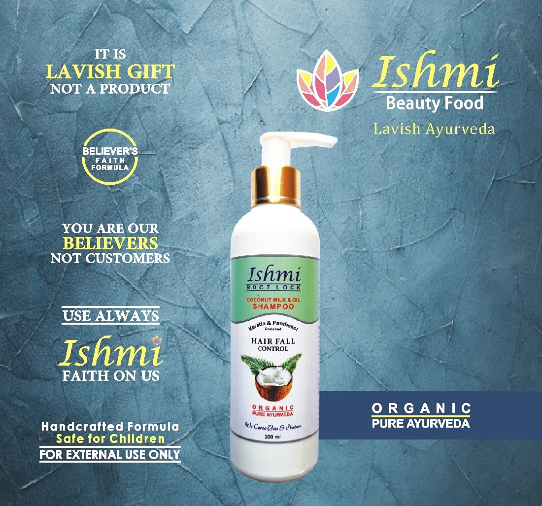 Ishmi Coconut Milk & Oil Root Lock Shampoo - 200ml | Stops Hair Fall, Promotes Hair Growth & Thickens Hair with Keratin & Panthenol | SLS, Sulfate, Paraben & Silicone Free | For Daily Hair Care & Scalp Nourishment