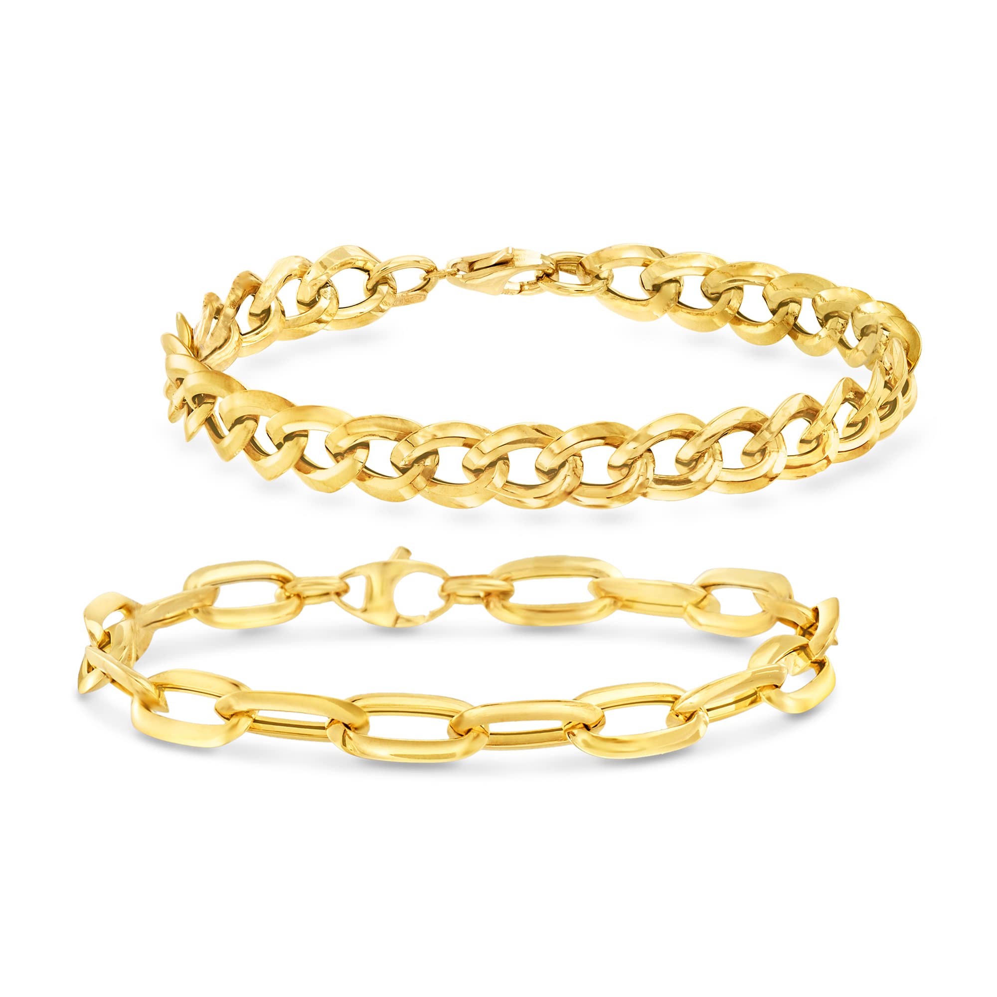 Ross-Simons 14K Yellow Gold Italian Jewelry Set - Curb Link & Paper Clip Link Bracelets for Women | Elegant Stackable Bracelets for Everyday Wear, Gift Giving & Special Occasions