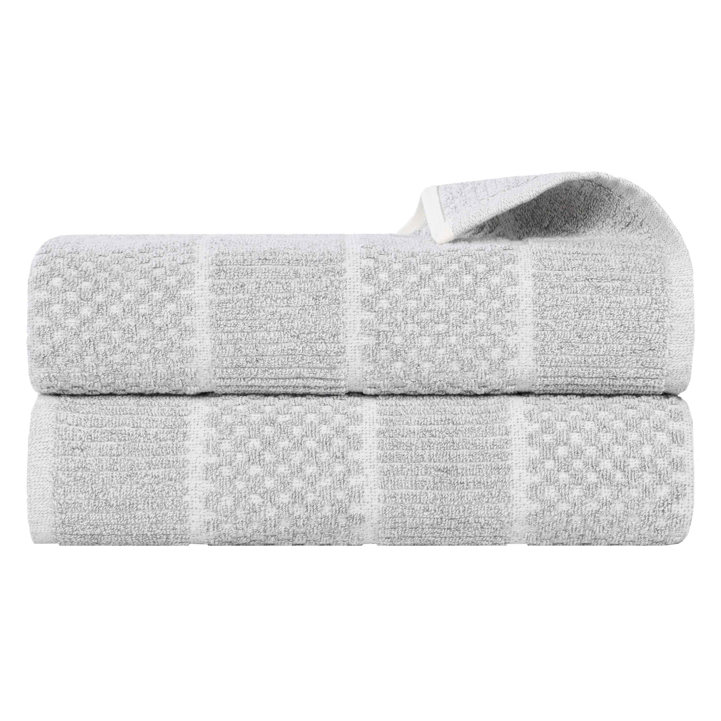Premium Cotton Blend Checkered and Ribbed Bath Sheets Set of 2 - Super Absorbent, Soft & Quick-Drying Luxury Towels for Spa, Bathroom, Pool, and Beach Use