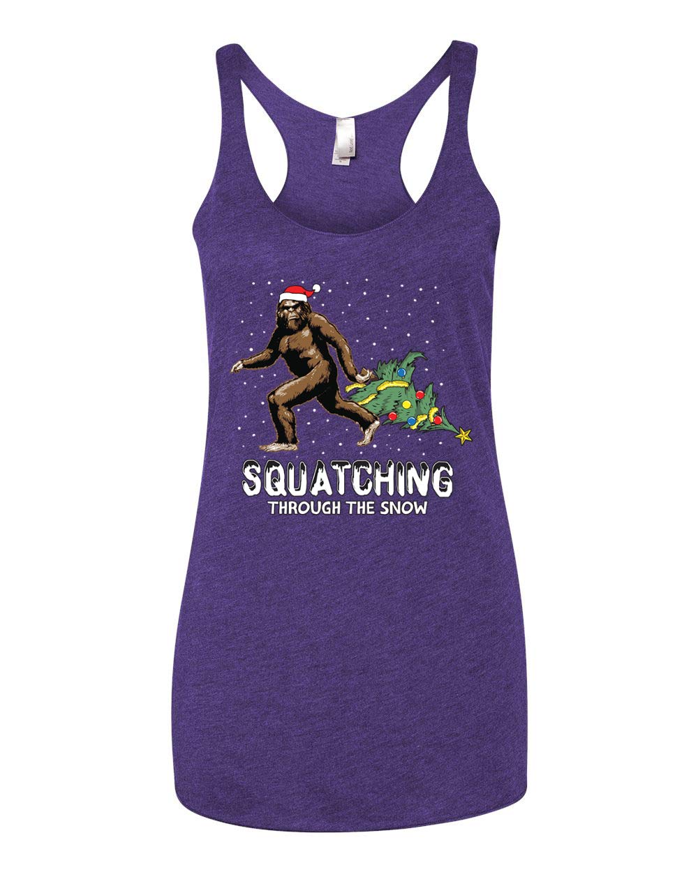 Bigfoot Christmas Tri-Blend Racerback Tank Top - Funny Sasquatch Holiday Shirt for Women & Men - Perfect for Ugly Sweater Parties & Winter Festivities