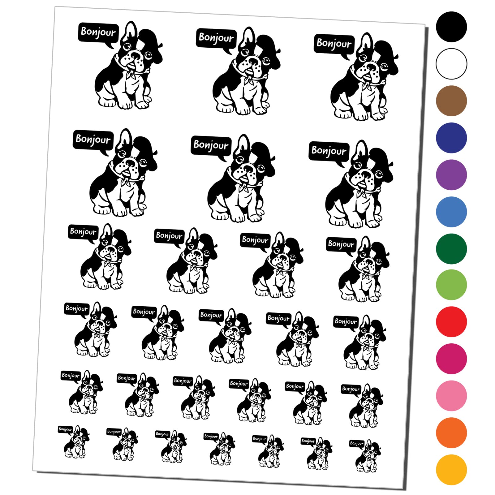 French Bulldog with Beret & Bandana Temporary Tattoos - Waterproof Fake Body Art Set (Black, 1 Sheet) - Perfect for Pet Lovers, Costume Parties & French-Themed Events