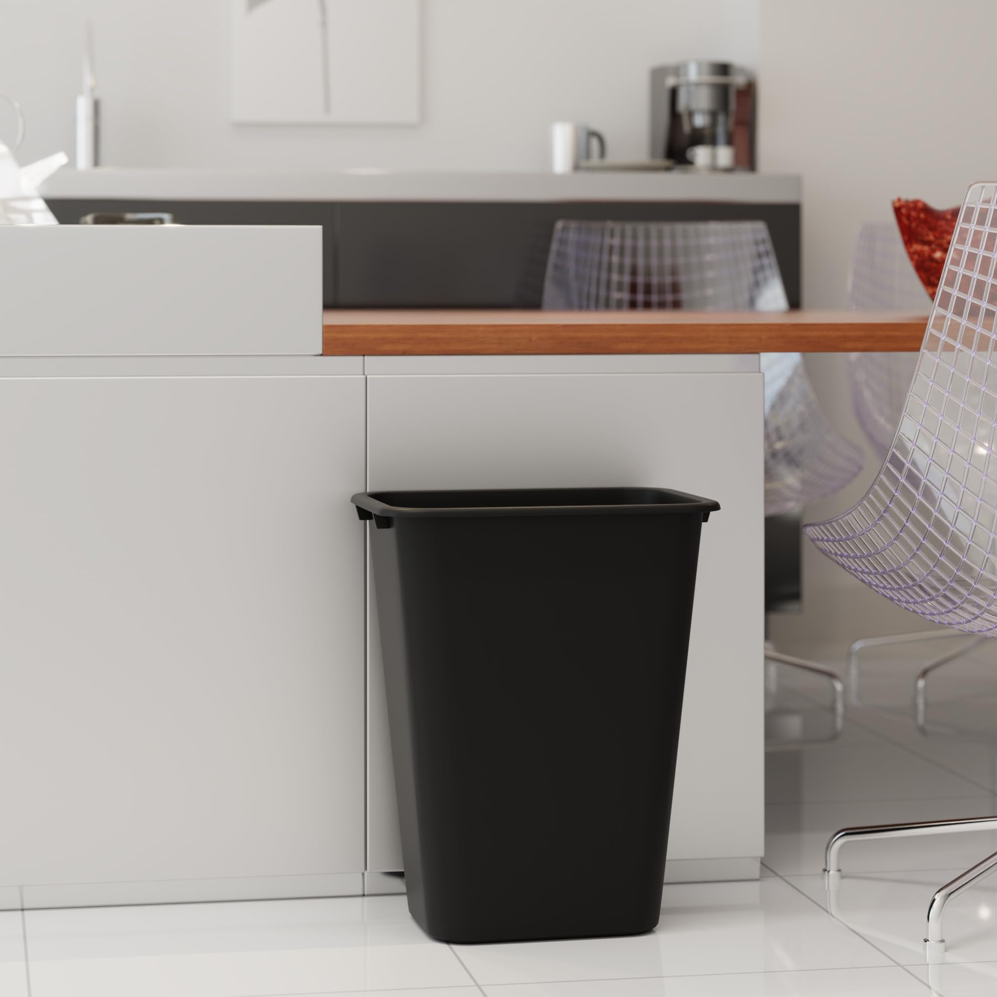 41 Qt. / 10 Gallon Black Rectangular Trash Can with Lid - Heavy Duty Wastebasket for Kitchen, Office, Bathroom & Outdoor Use