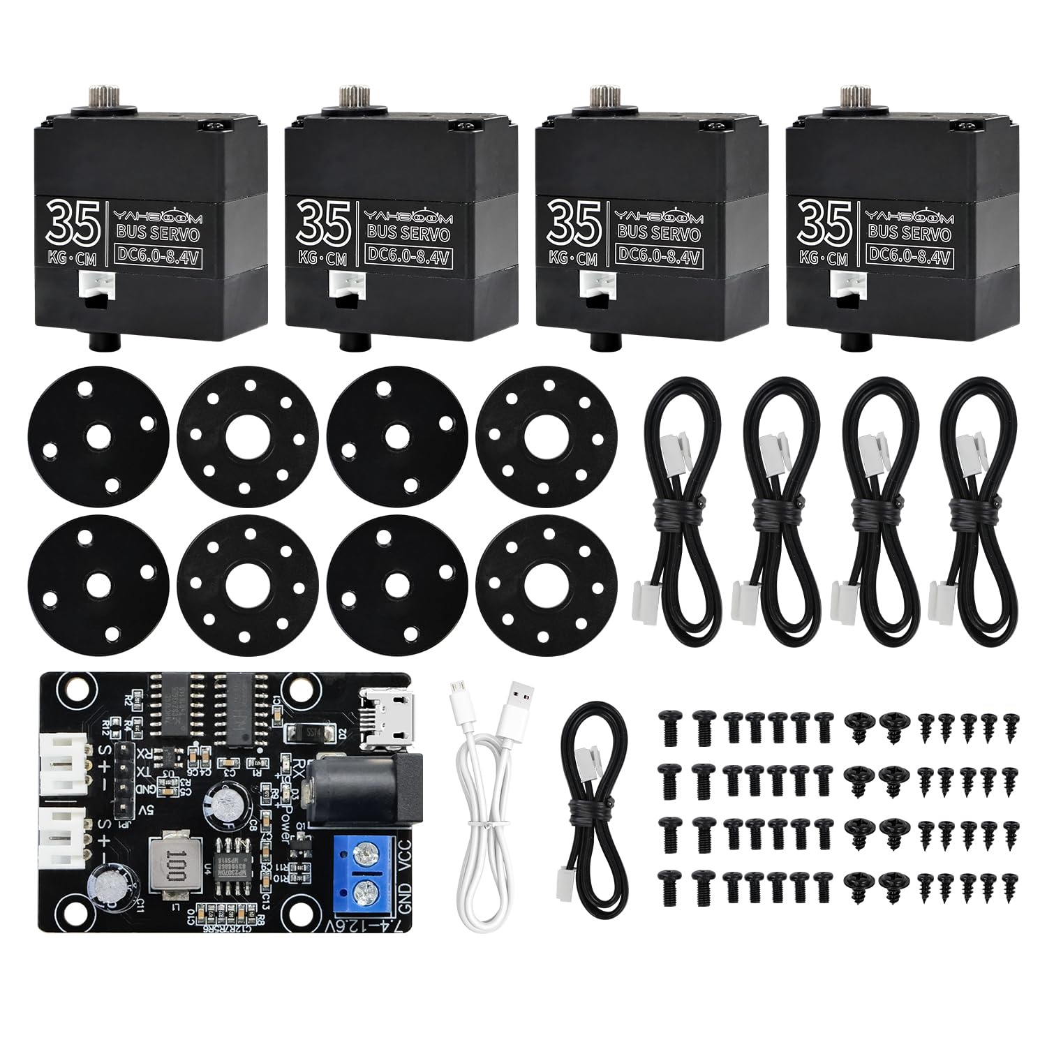 Yahboom 35KG High Torque Digital Servo Motor - Full Metal Gear 270° Rotation - 4 Pack with Drive Debugging Board - Ideal for RC Robots, Car Crawlers, DIY Robotics & STEM Projects