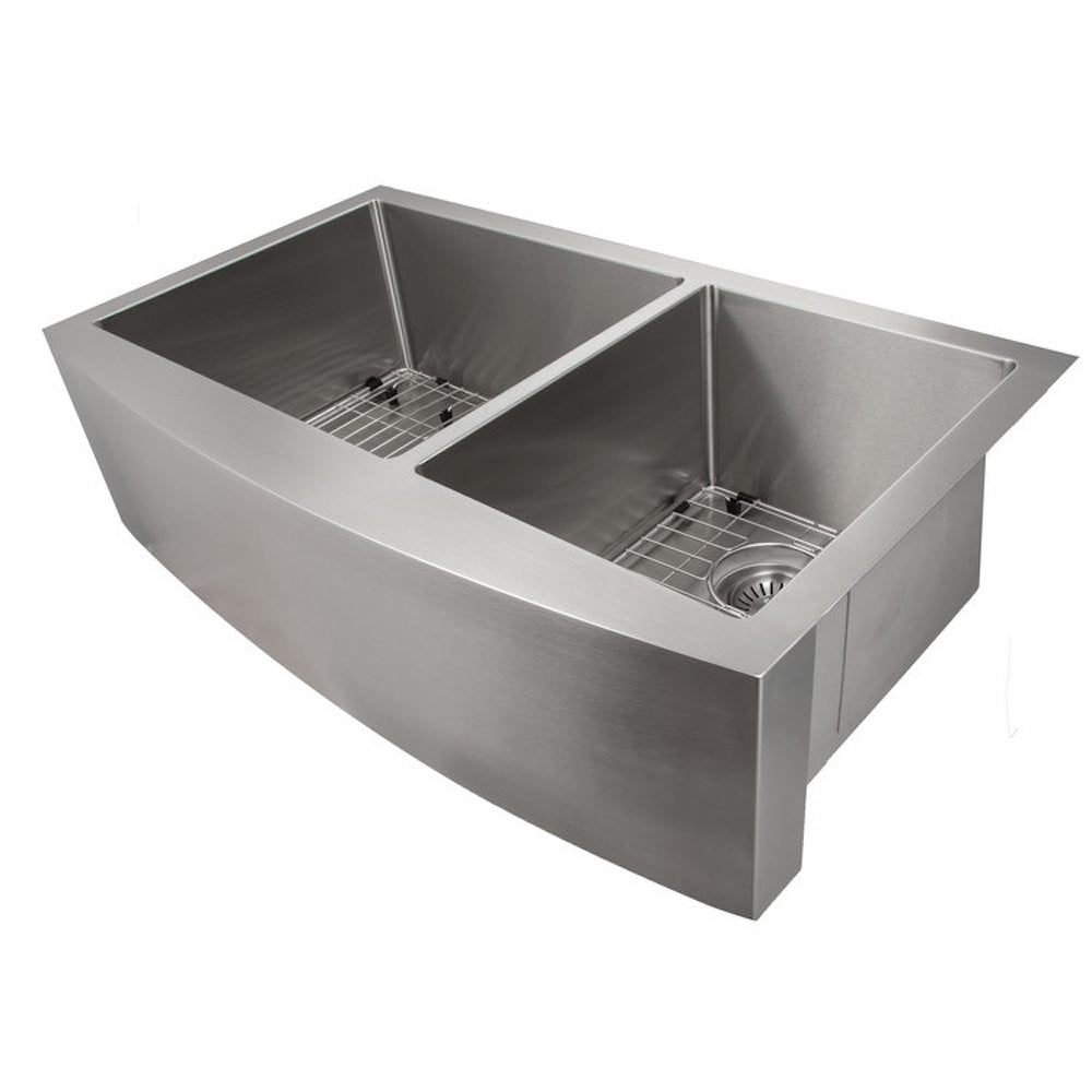 ZLINE Courchevel 36-inch Farmhouse Apron Front Double Bowl Stainless Steel Kitchen Sink with Bottom Grid (SA60D 36) - Perfect for Rustic & Modern Kitchens, Durable for Heavy Cooking & Dishwashing