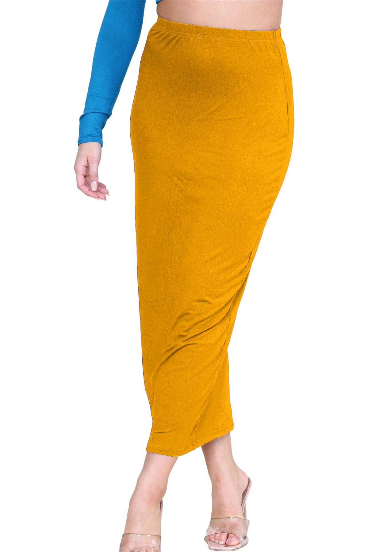Janisramone Women's Bodycon Tube Maxi Skirt - Stretchy Elastic Waist Jersey Pencil Skirt in Mustard | Soft Summer Midi Skirt for Casual Wear, Office & Date Night Outfits