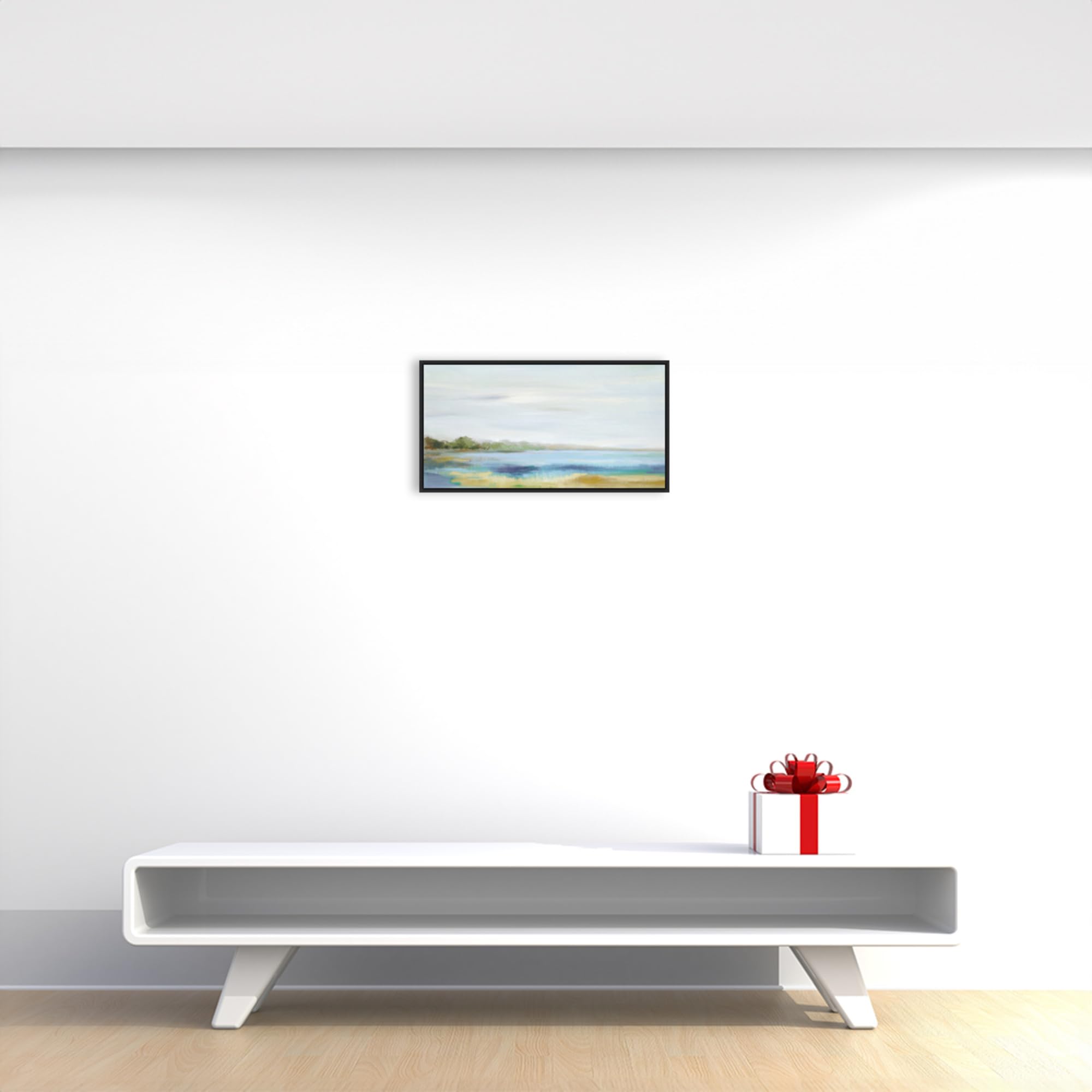 Amanti Art Framed Canvas Wall Art 14x27 - Emerald Lagoon Light Crop by Silvia Vassileva | Abstract Modern Decor Painting for Living Room & Bedroom | Ready-to-Hang Framed Artwork | Perfect for Home Office & Dining Room Decor