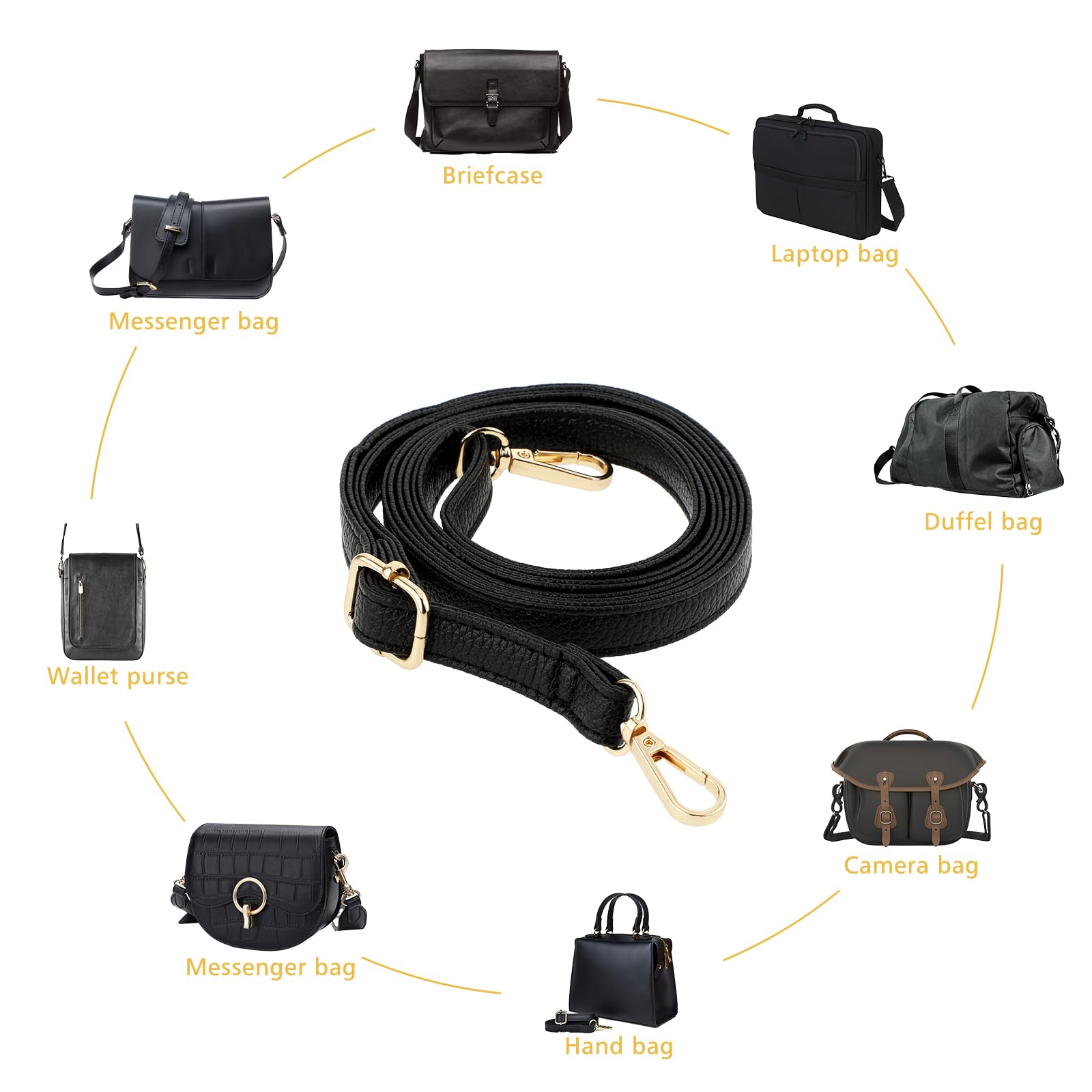 Adjustable 33.4-59 Inch Leather Purse Strap Replacement - Black Crossbody Bag Shoulder Strap for Women's Handbags | Perfect for Daily Use, Travel & Shopping