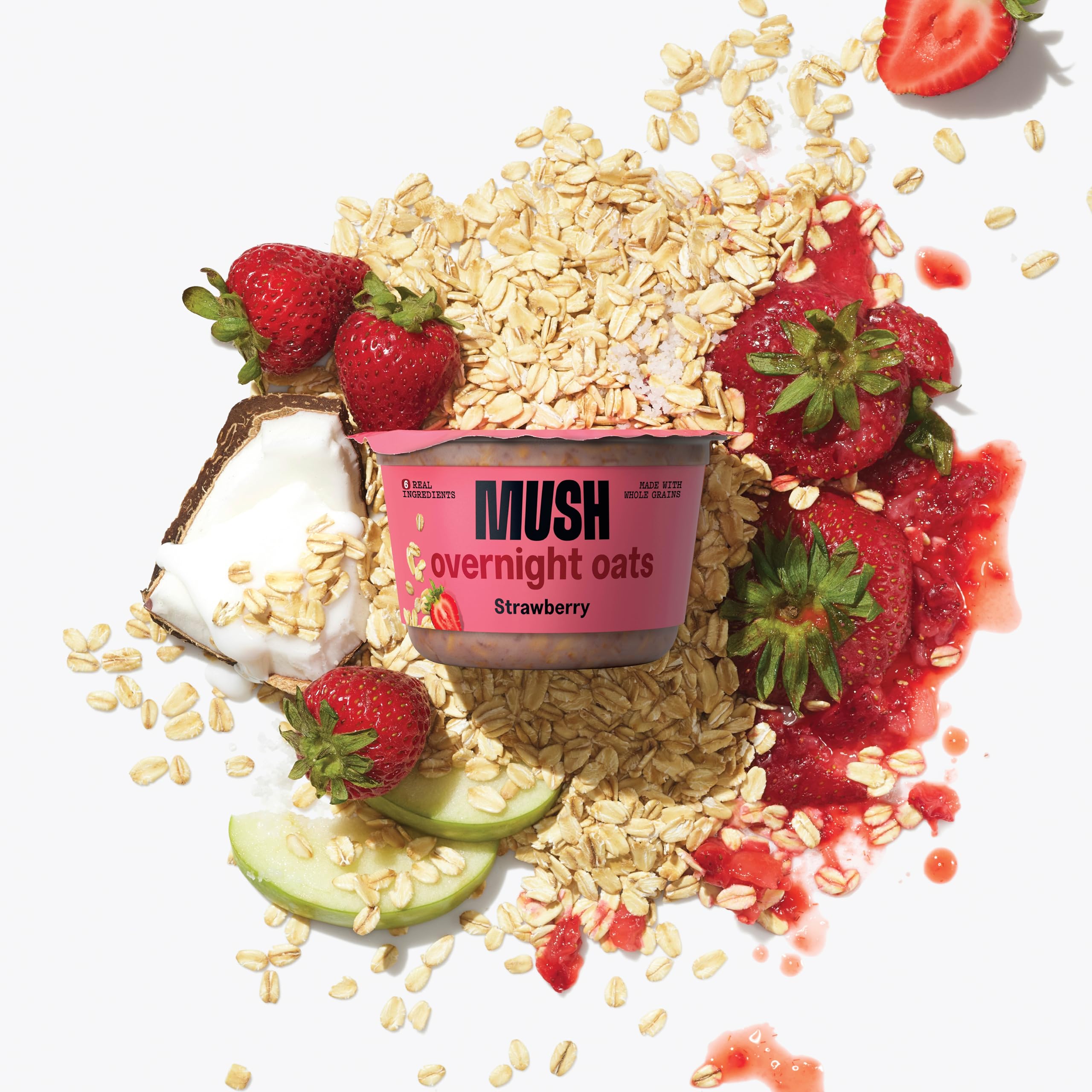 Organic MUSH Overnight Oats with Strawberries - 5 oz Pack | Gluten-Free, Vegan Breakfast | Quick & Healthy Meal Prep for Busy Mornings, Office Snacks, and Post-Workout Nutrition