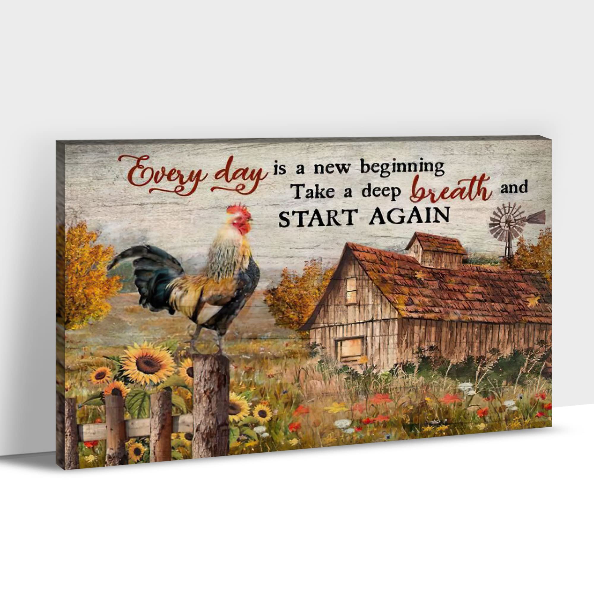 Rustic Rooster Canvas Wall Art - Farmhouse Decor with Inspirational Quotes, 32x48 Inch Framed Country Painting for Living Room, Kitchen & Bedroom | Perfect for Farmhouse, Cottage & Rustic Home Decor
