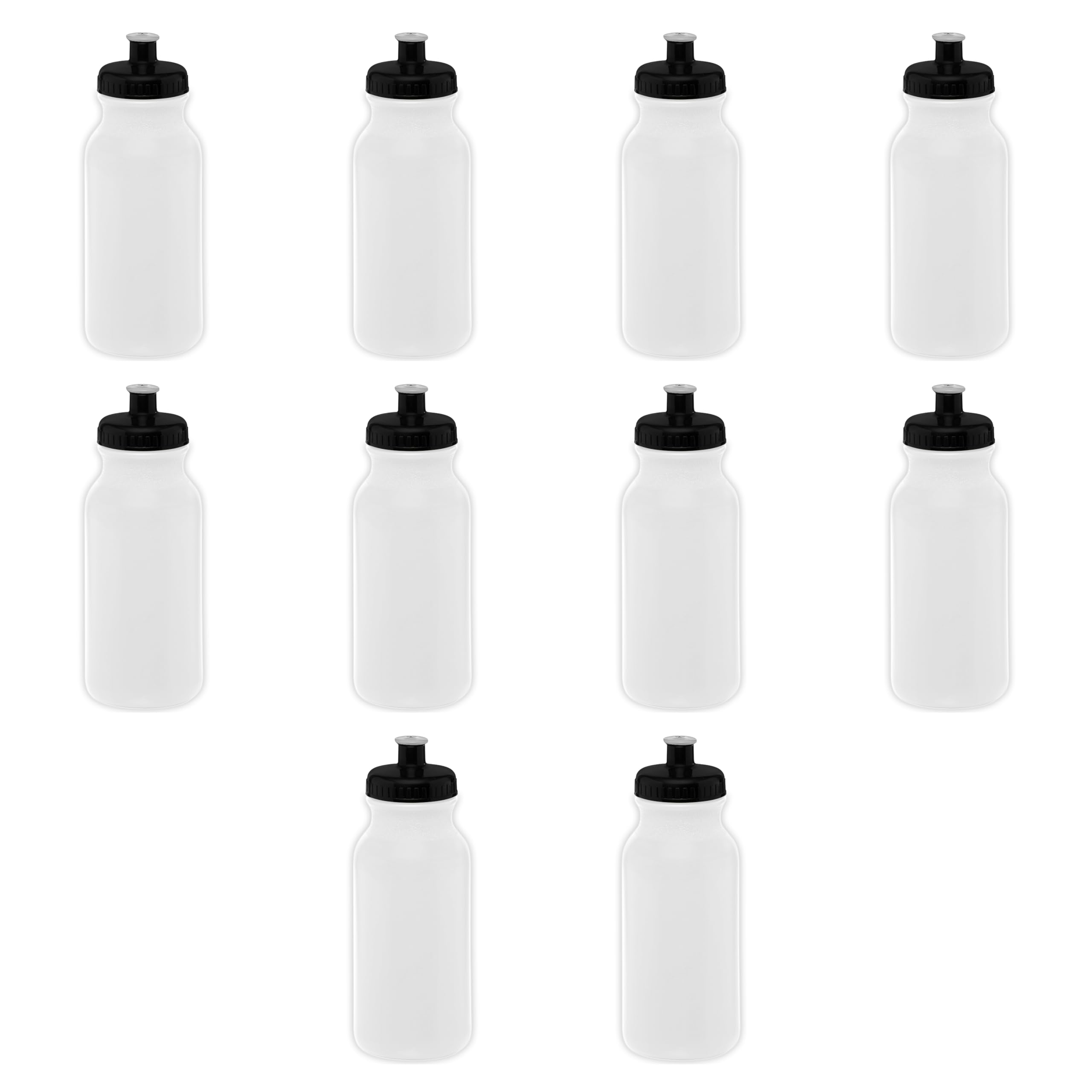 20 oz. Water Bottles with Push Cap - Set of 10 Bulk Pack - BPA-Free Reusable Sports Bottles for Gym, Hiking, Camping & Outdoor Activities - Ideal for Hydration at Work, School or Travel - White