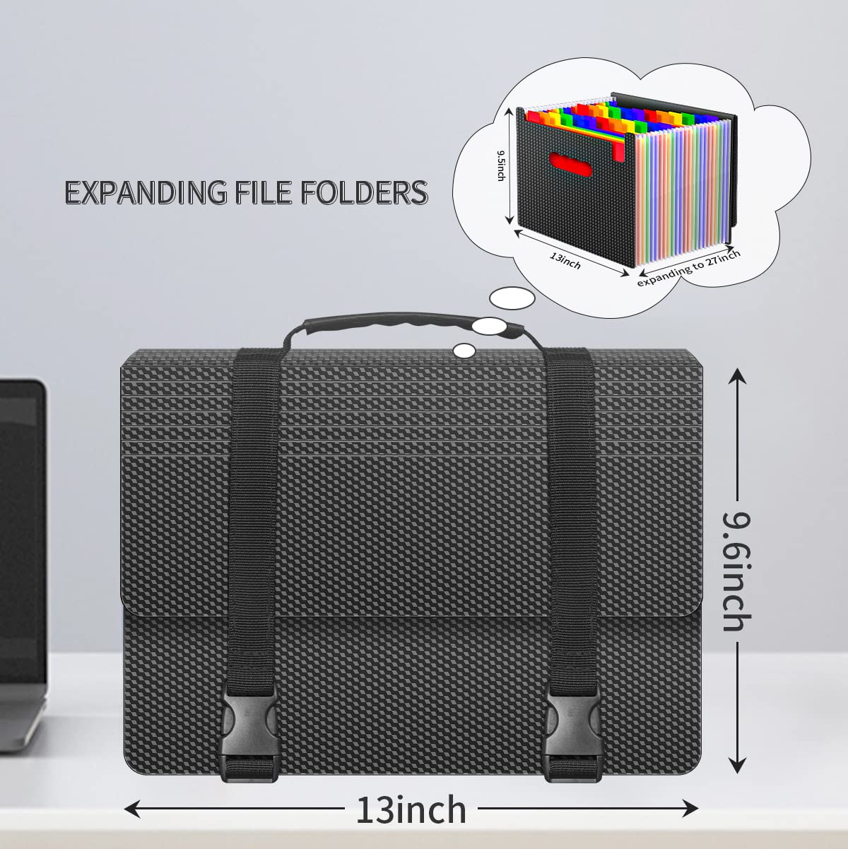 25-Pocket Expanding File Folder Organizer with Handle - Portable Accordion File Box for Receipts, Bills & Documents (A4/Letter Size) | 2 Adjustable Straps & Diamond Pattern | Perfect for Office, Home & Travel Organization