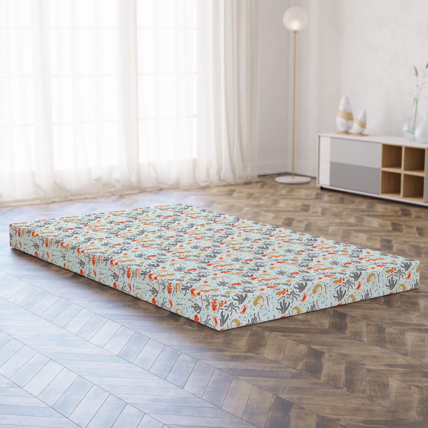 Ambesonne Marine Foldable Mattress - Ocean Bubbles and Reef Design, 78.7