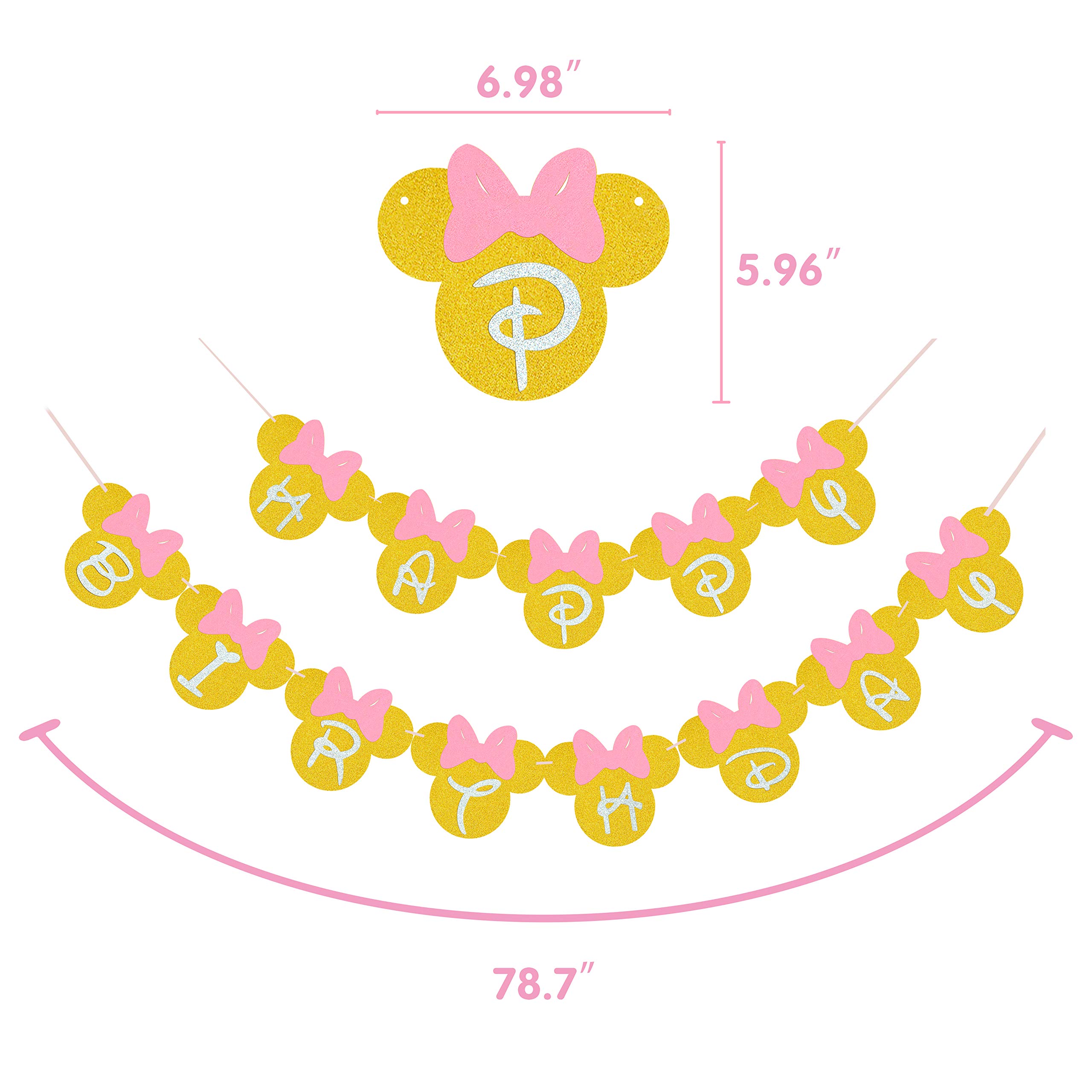 Pink and Gold Glitter Happy Birthday Banner - Minnie Mouse Themed Party Decorations for Girls Birthday Celebration | Perfect for Birthday Parties, Baby Showers & Special Events