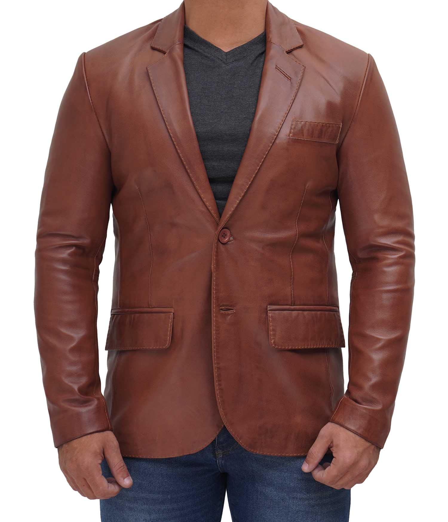 Decrum Genuine Lambskin Leather Blazer for Men - Premium Brown & Black Leather Jacket | Formal Wear & Business Casual Outfits
