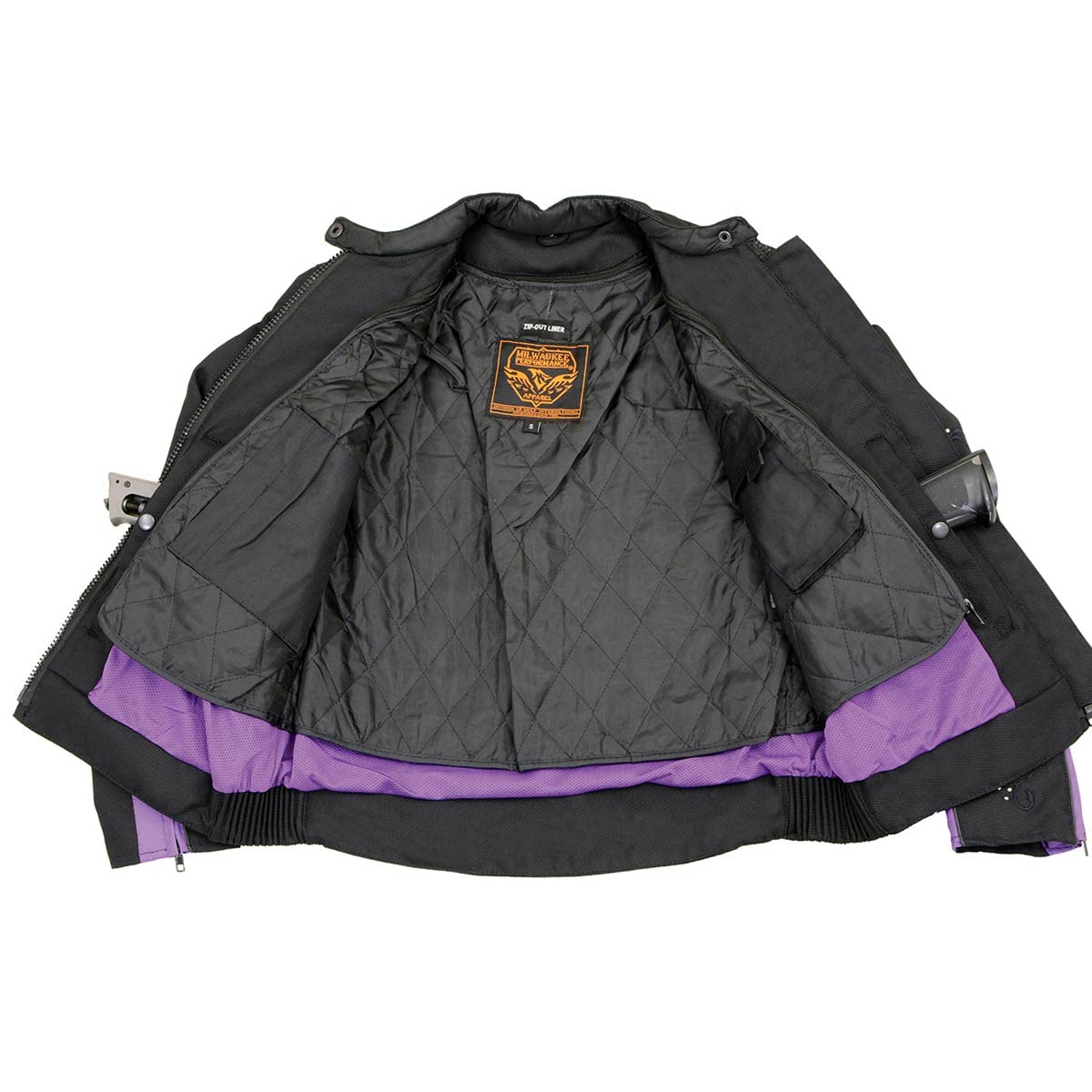 Milwaukee Leather SH1954 Women's Black Textile Motorcycle Jacket with Stud & Wings Detailing - Stylish Protective Riding Gear for Bikers & Outdoor Adventures
