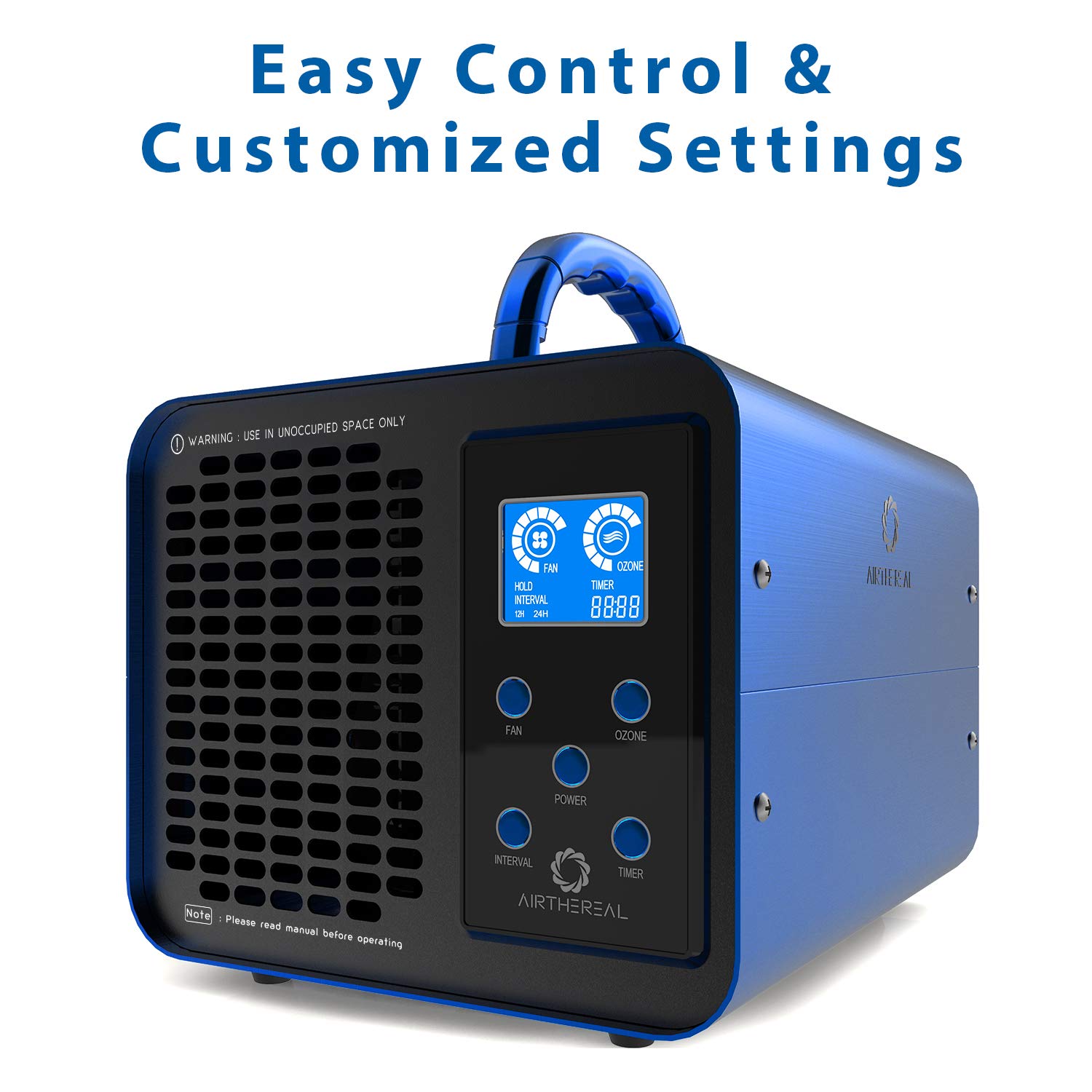 Airthereal MA10K-PRODIGI 10,000mg/hr High Capacity Ozone Generator - Odor Eliminator & Air Purifier for Home, Office, Car, and Pet Areas - Adjustable Settings for Any Room Size (Blue) - Perfect for Smoke, Mold, and Allergen Removal