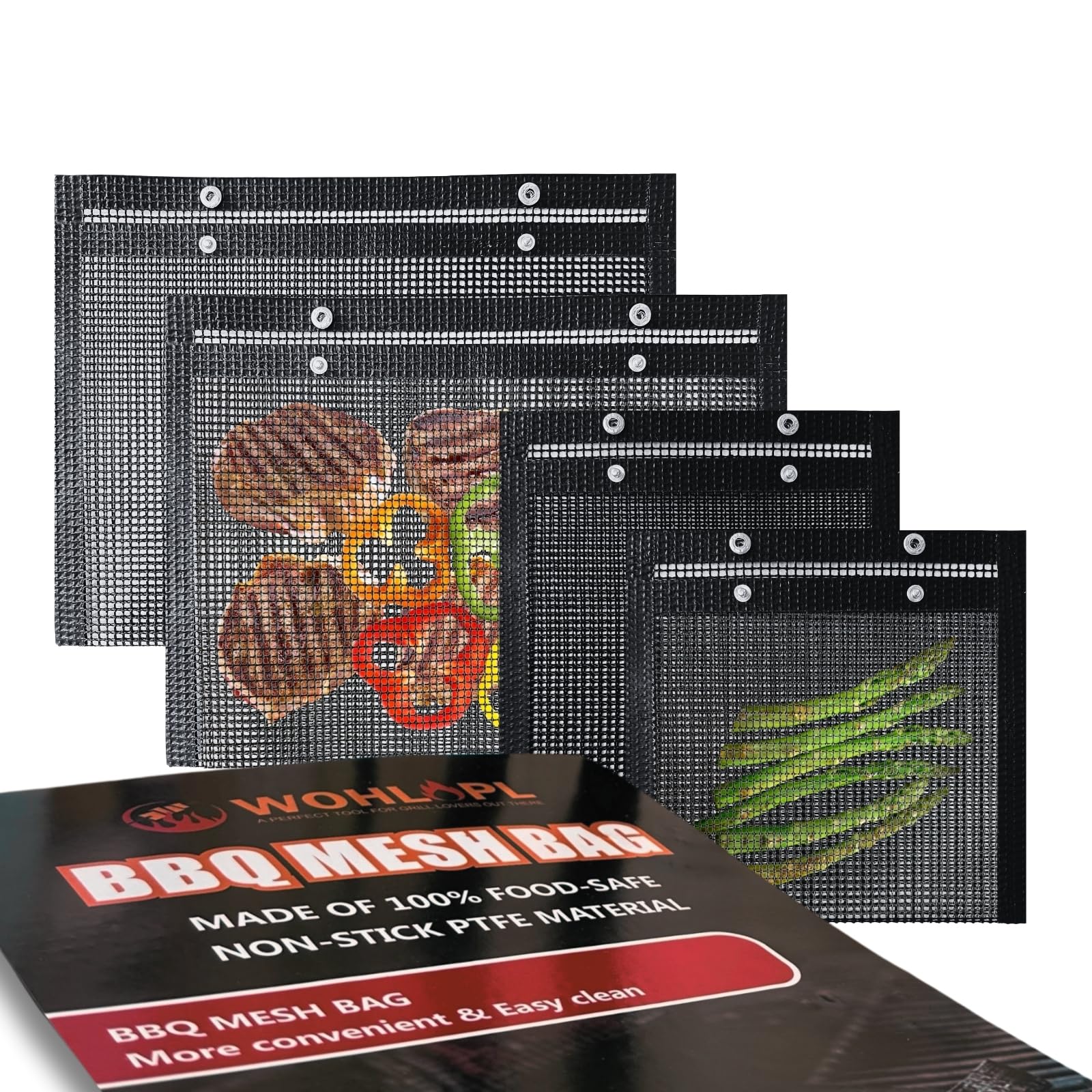 Reusable Non-Stick BBQ Mesh Grill Bags - 4 Pack with 2 Sizes (15.7