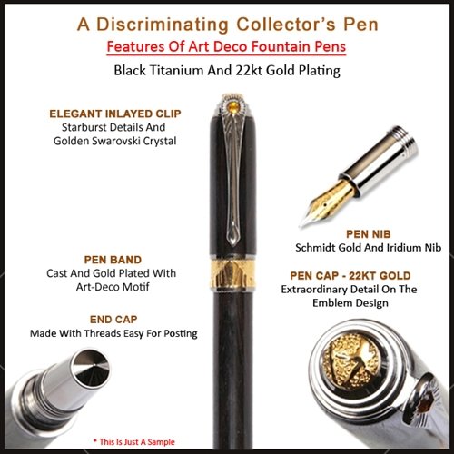 Lanier Pens Art Deco Fountain Pen - Black Titanium & 22kt Gold Trim - Blue Maple Burl Wood Luxury Writing Instrument for Calligraphy, Business Signatures & Collectors