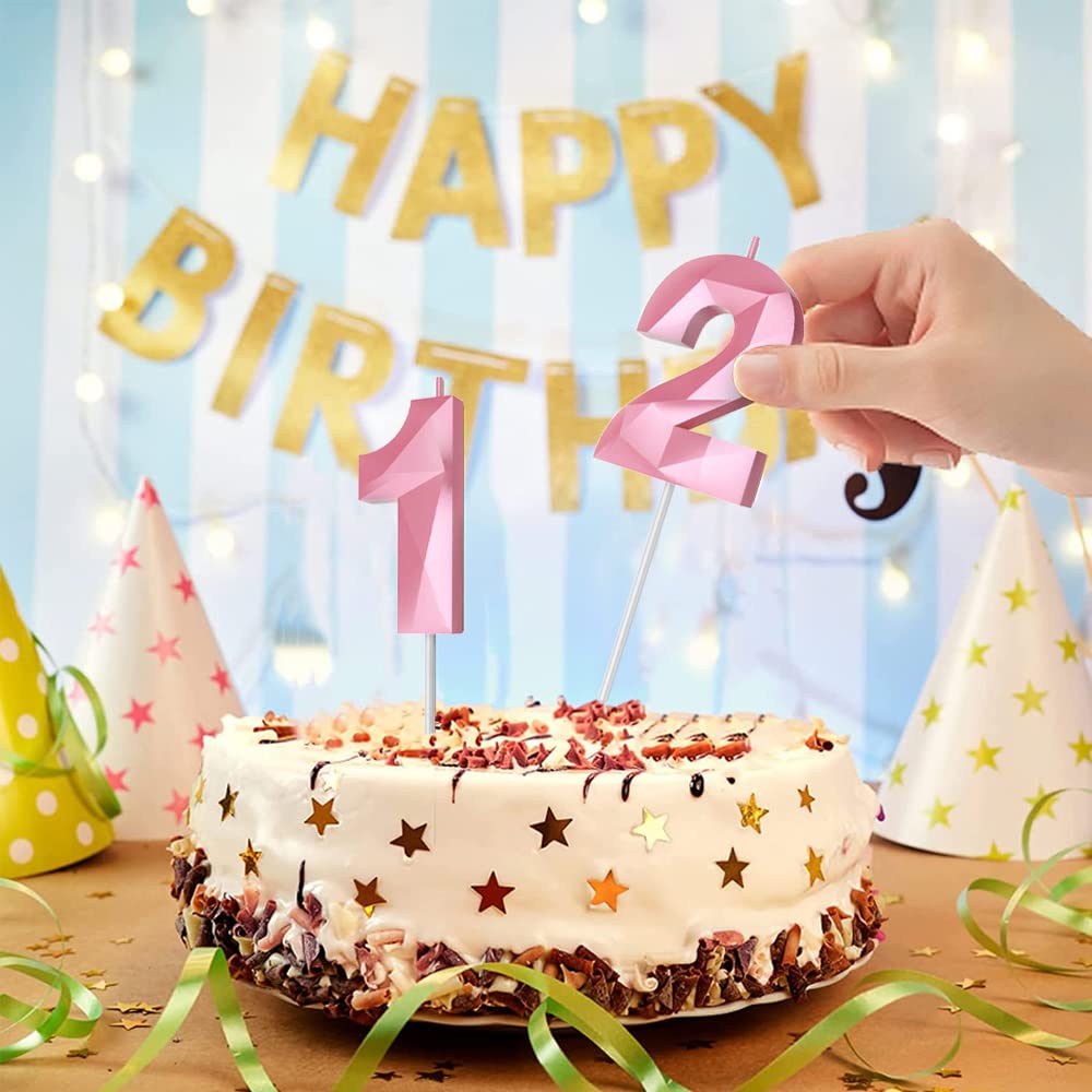3D Diamond Shape 17th Birthday Candles - Pink Number 17 Cake Toppers for Women & Girls | Birthday, Wedding, Anniversary Party Decorations | Perfect for Celebration Cakes, Theme Parties & Special Events
