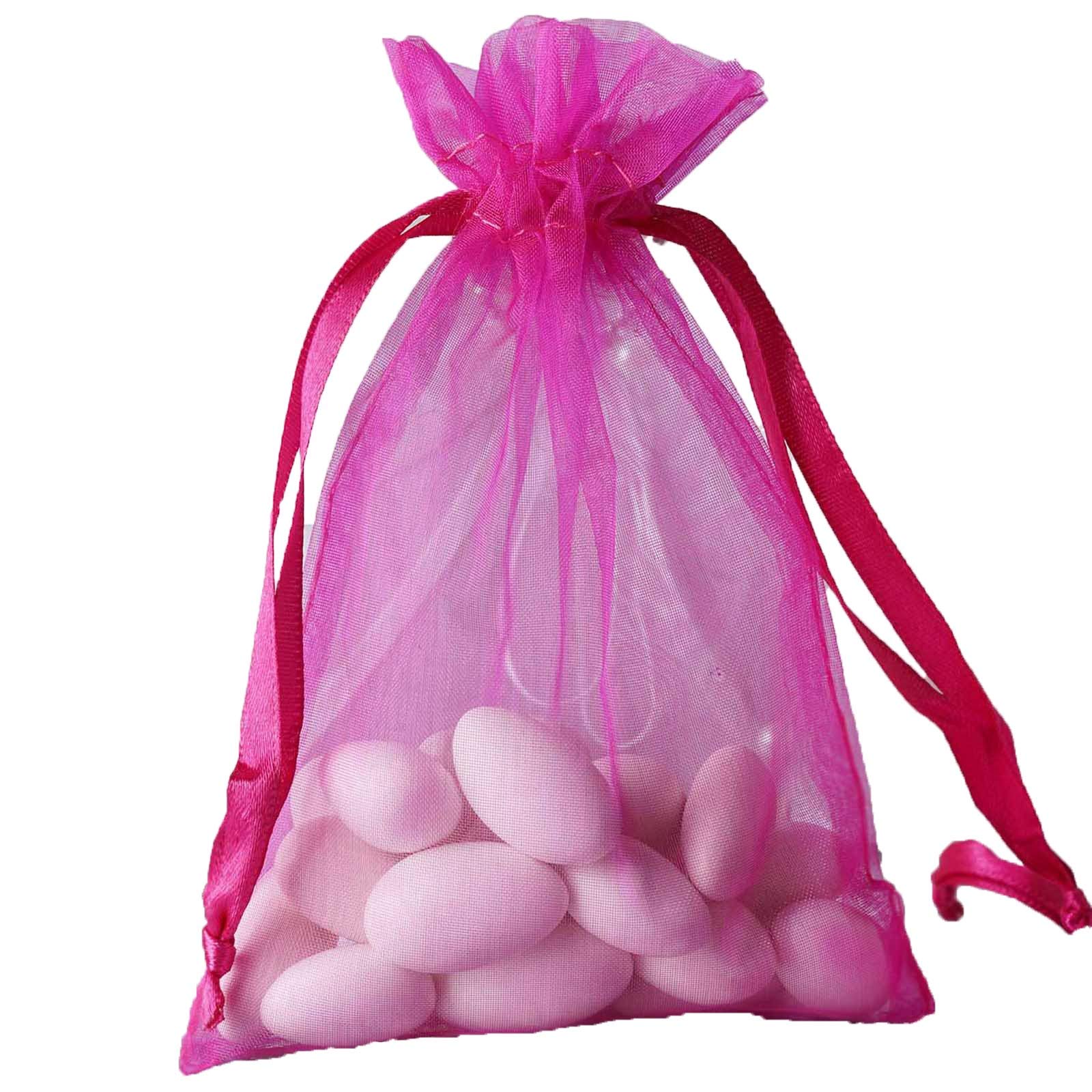 50 Pcs 4x6 Inch Fuchsia Organza Drawstring Bags - Wedding Favors, Jewelry Pouches, Candy Gift Bags for Bridal Showers, Baby Showers & Party Decorations
