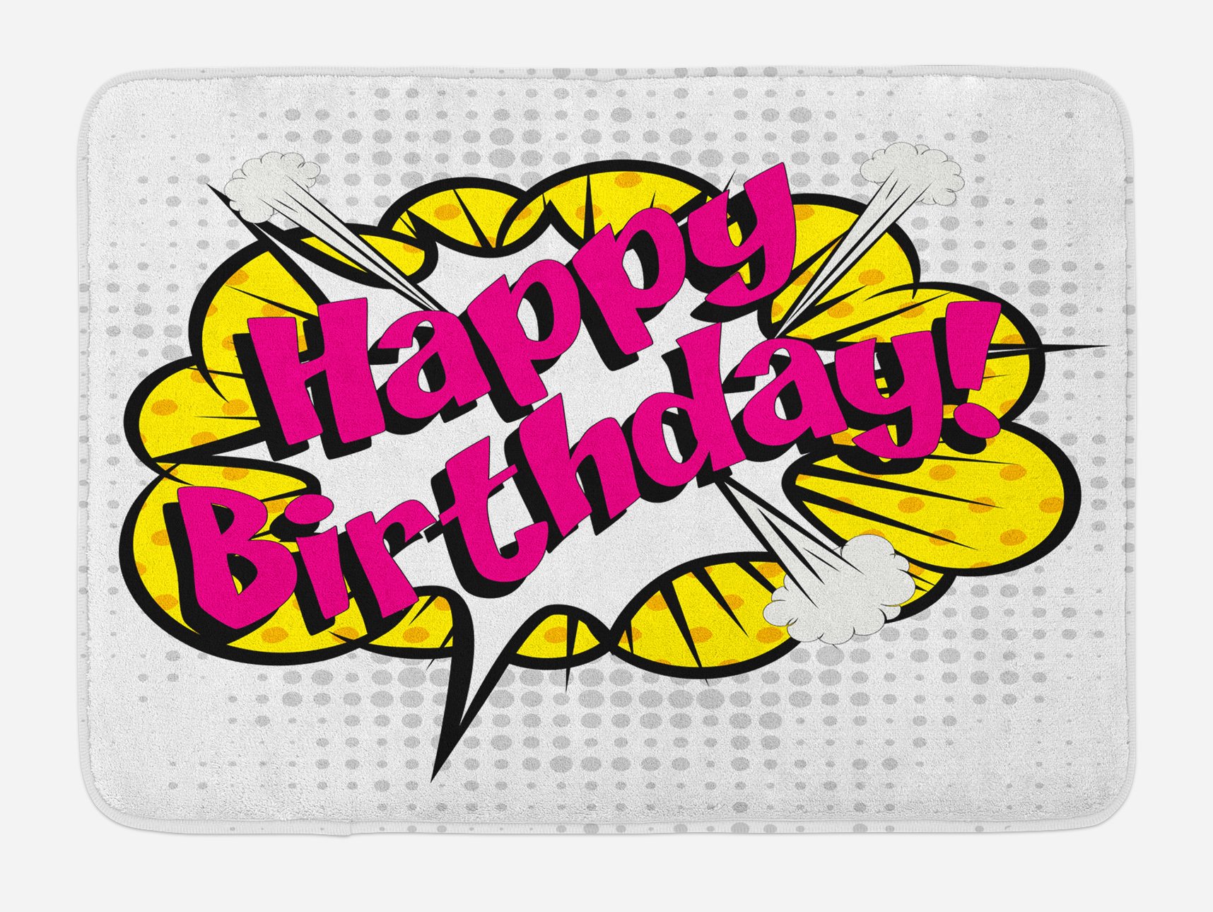 Ambesonne Pop Art Comic Book Style Birthday Bath Mat - Non-Slip Plush Bathroom Rug with Dots & Lettering Design, 30.2 x 20 Inches, Multicolor - Perfect for Kids' Bathrooms, Birthday Gifts & Themed Decor