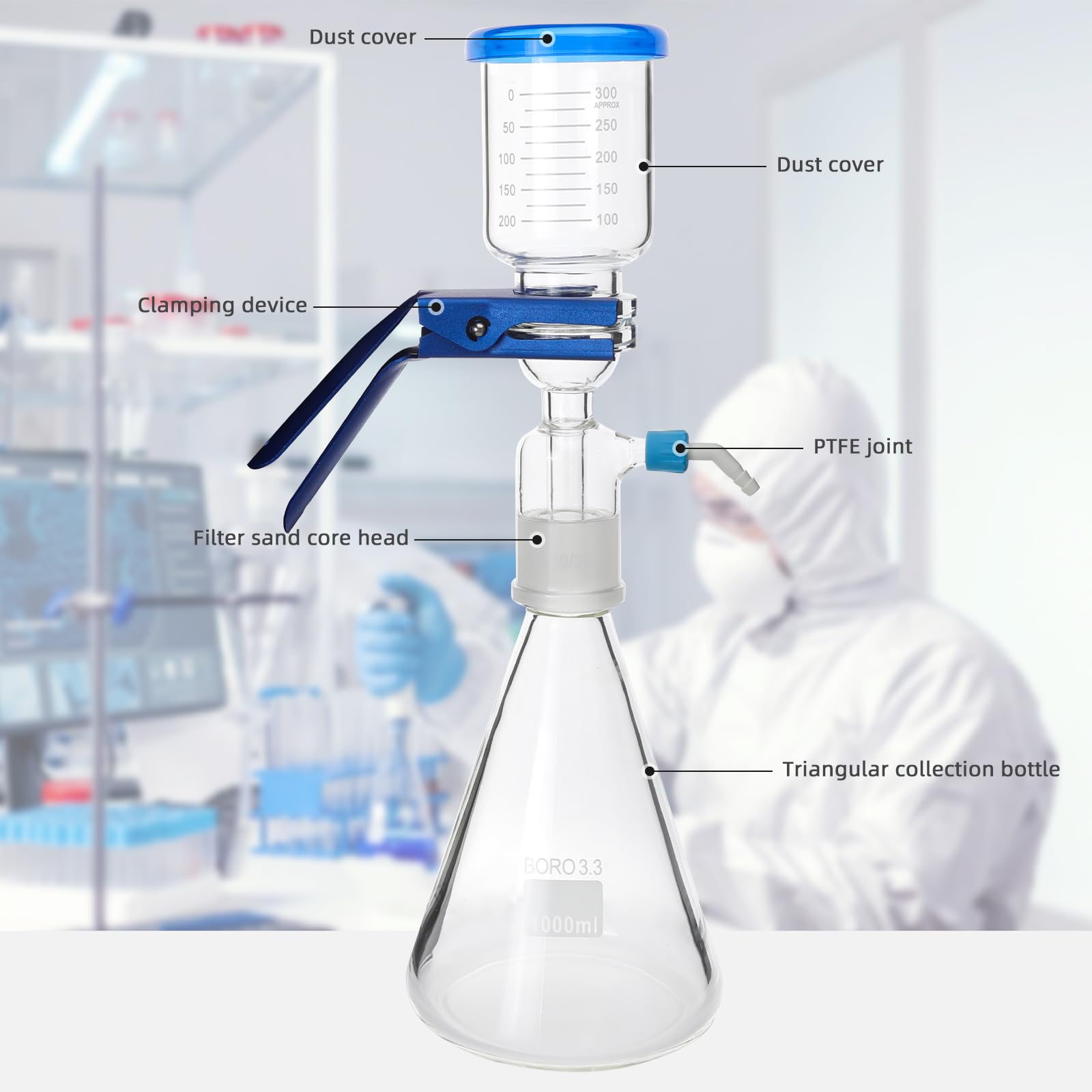 Premium 1000ml Borosilicate Glass Vacuum Distillation & Filtration Apparatus - Lab-Grade Chemistry Equipment for Essential Oil Extraction, Solvent Purification & Research Applications