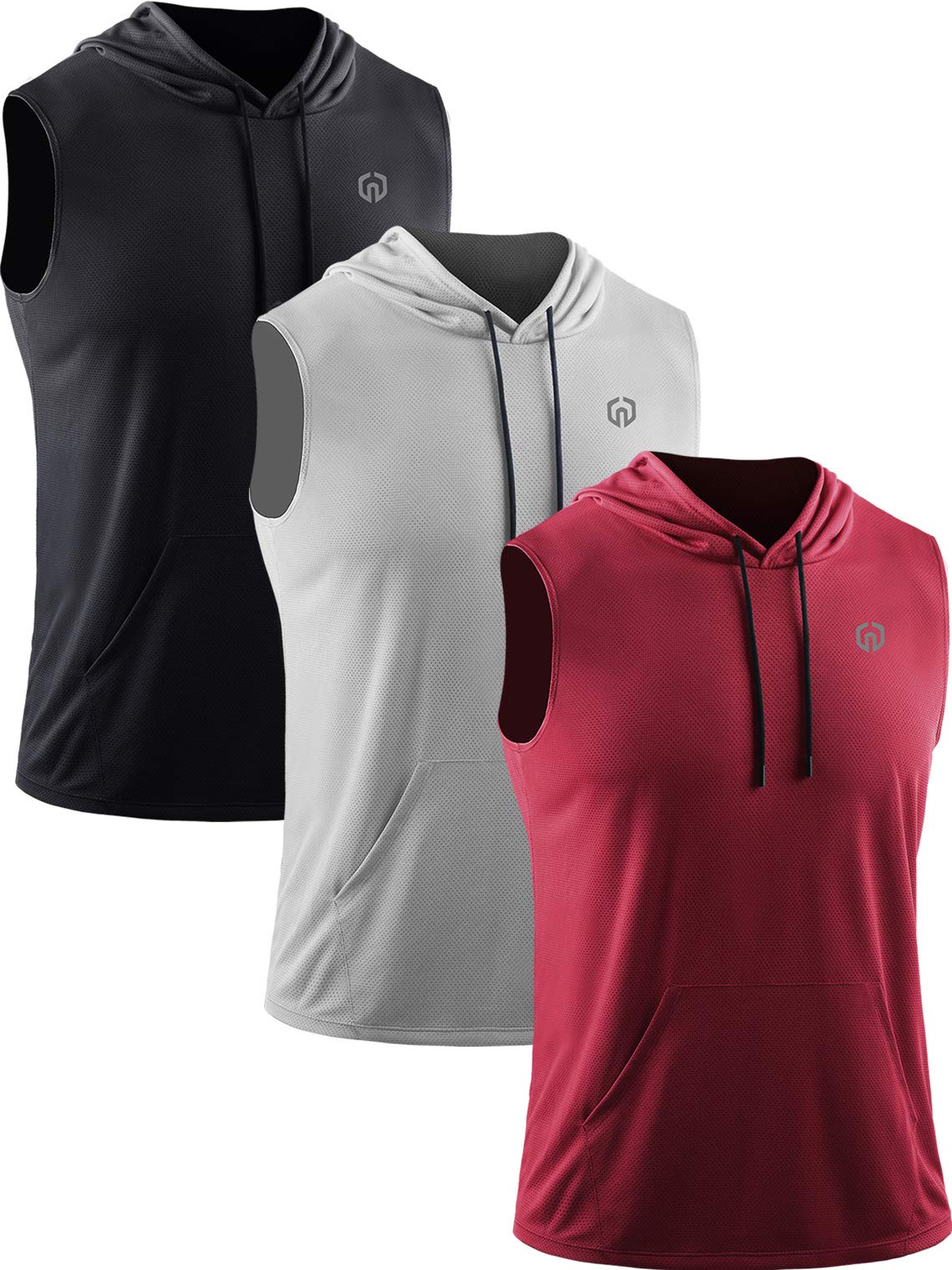 Neleus Men's Running Tank Tops 3 Pack - Breathable Sleeveless Workout Shirts with Hoods for Gym, Jogging & Outdoor Sports | Moisture-Wicking Athletic Performance Tops