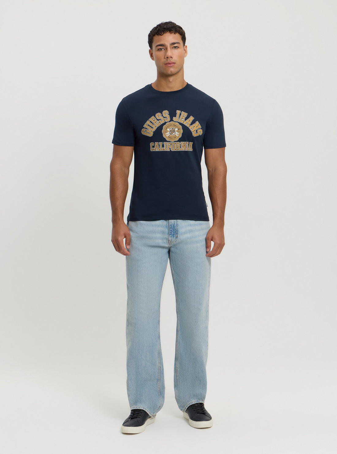 Guess Women's Navy Printed T-Shirt - Casual Short Sleeve Cotton Tee for Everyday Wear & Street Style Outfits