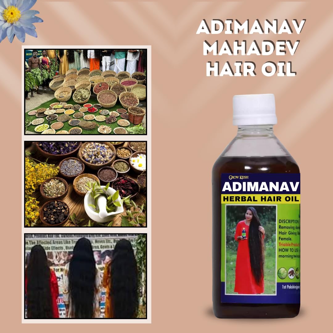 Adimanav Herbal Hair Oil for Men & Women - 100ml (Pack of 3) | Natural Hair Growth Treatment with Nilambari | For Dry, Damaged Hair & Scalp Care | Daily Hair Nourishment & Shine