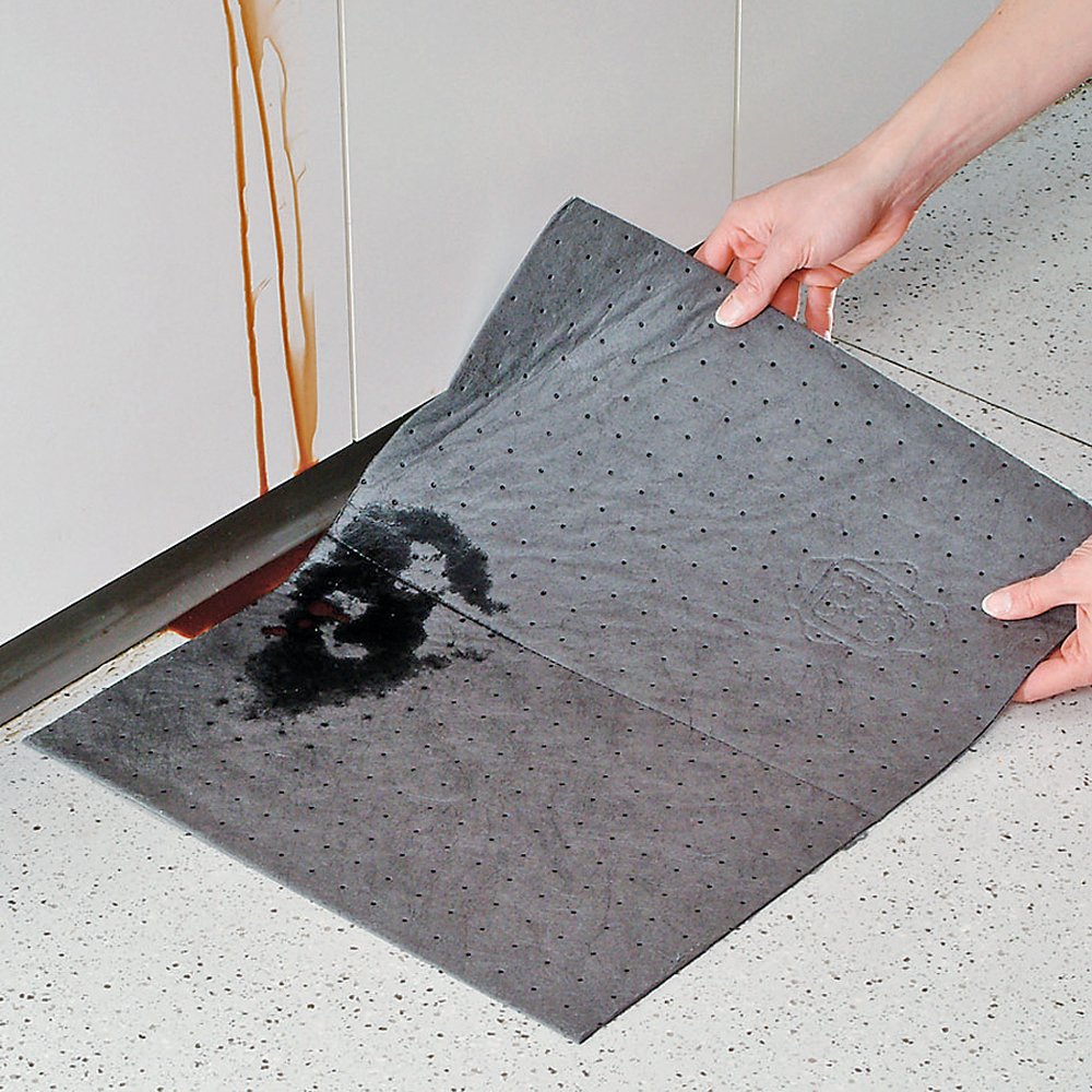PIG Absorbent Mat Pad in Dispenser Box - 125 Pack (22 oz Absorbency) for Oil, Coolant, Solvent & Water - Mediumweight 20